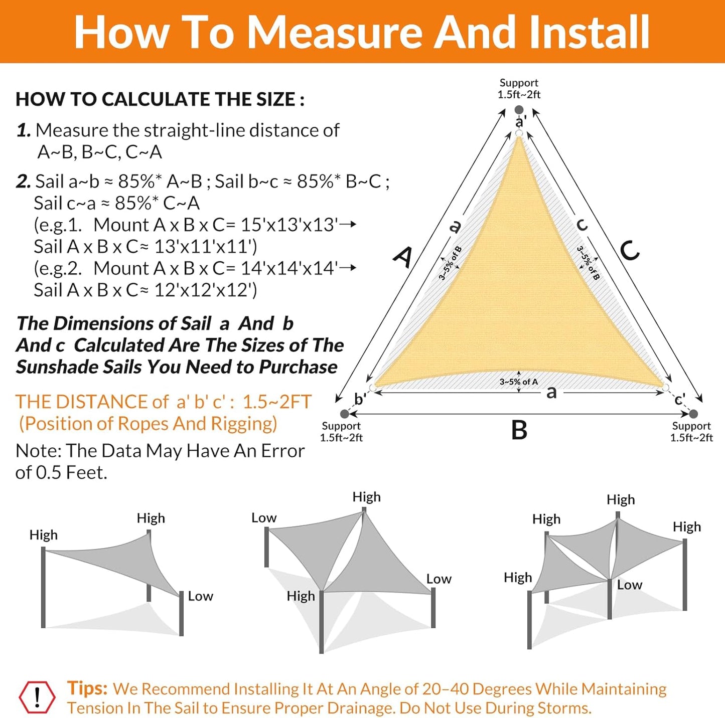 KANAGAWA 5'X9'X10' Triangle Sun Shade Sail Canopy, Sand 95% UV Block Heavy Duty HDPE Fabric, Breathable Outdoor Awning Sunshade for Patio Backyard Garden Deck – Custom