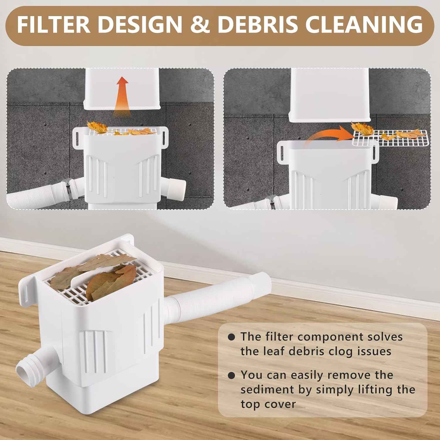 Rainwater Collection System, Rain Barrel Diverter Kit for 2x3”and 3x4” Downspouts, with Filtration and Hose, Rain Diverter, Downspout Diverter, White