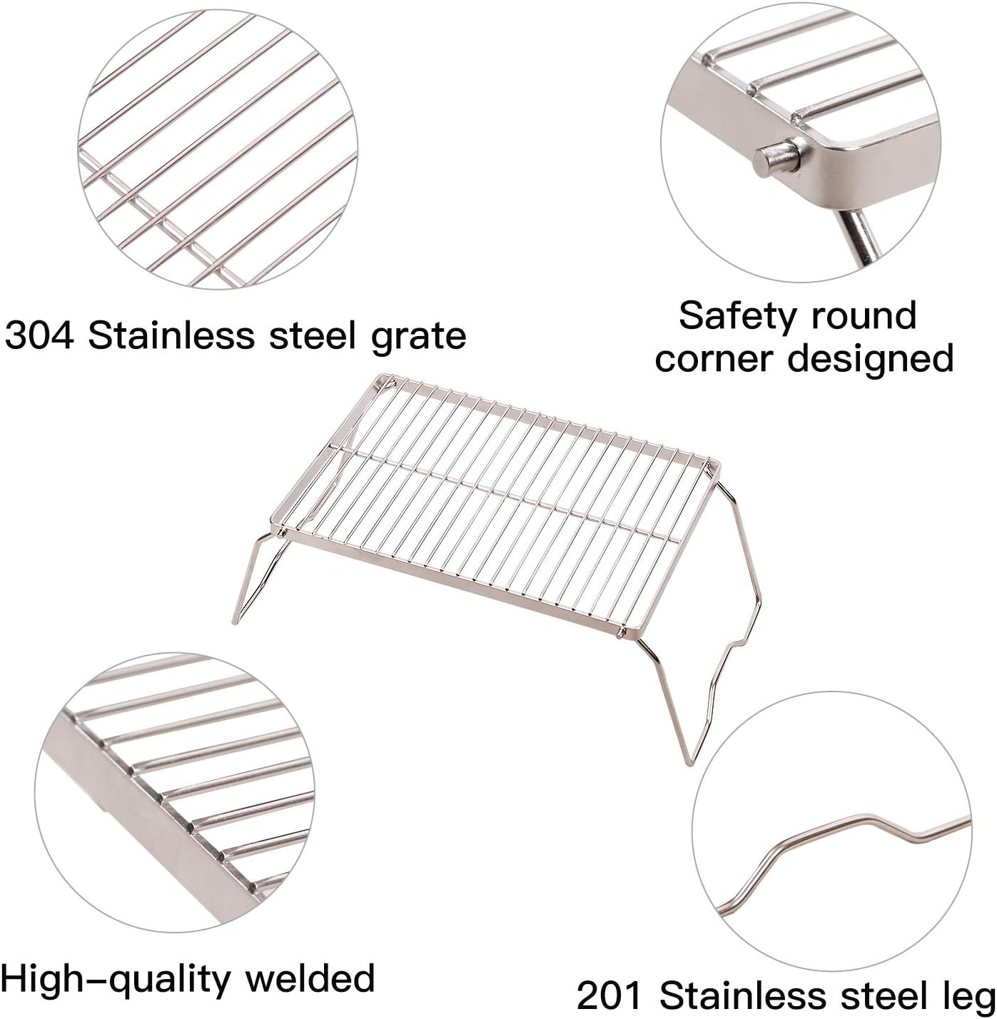 REDCAMP 13.6" Small Folding Campfire Grill, Heavy Duty Portable Camping Grill Grate with Carrying Bag for Outdoor Cooking Camping Hiking Backpacking Picnic BBQ