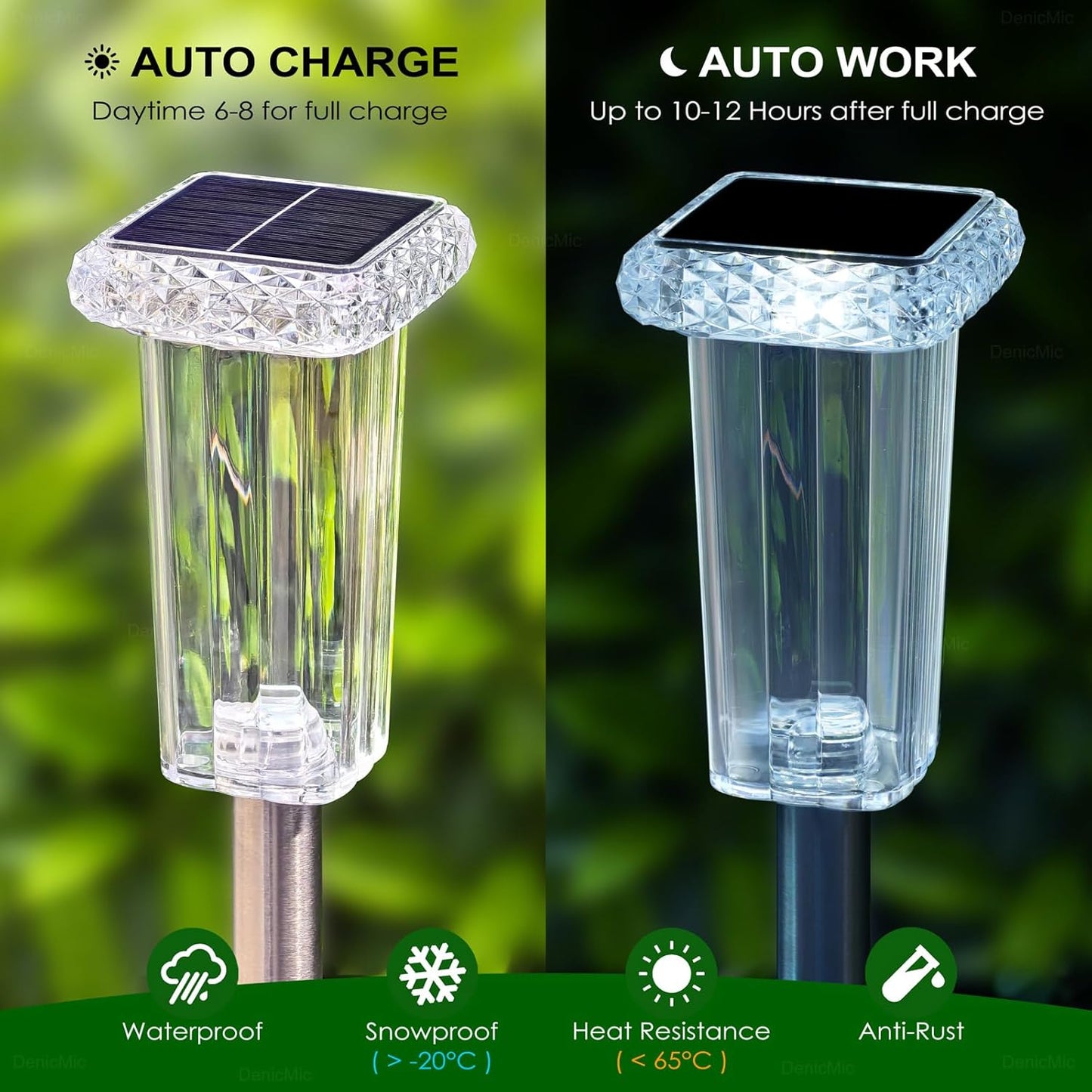 DenicMic Solar Lights Outdoor 4 Pack LED Waterproof Outside Pathway Lights for Yard Garden Walkway Driveway Landscape Path Lighting, Bright LED 3000K/4000K/6000K/6 Fixed Colors/Color Changing