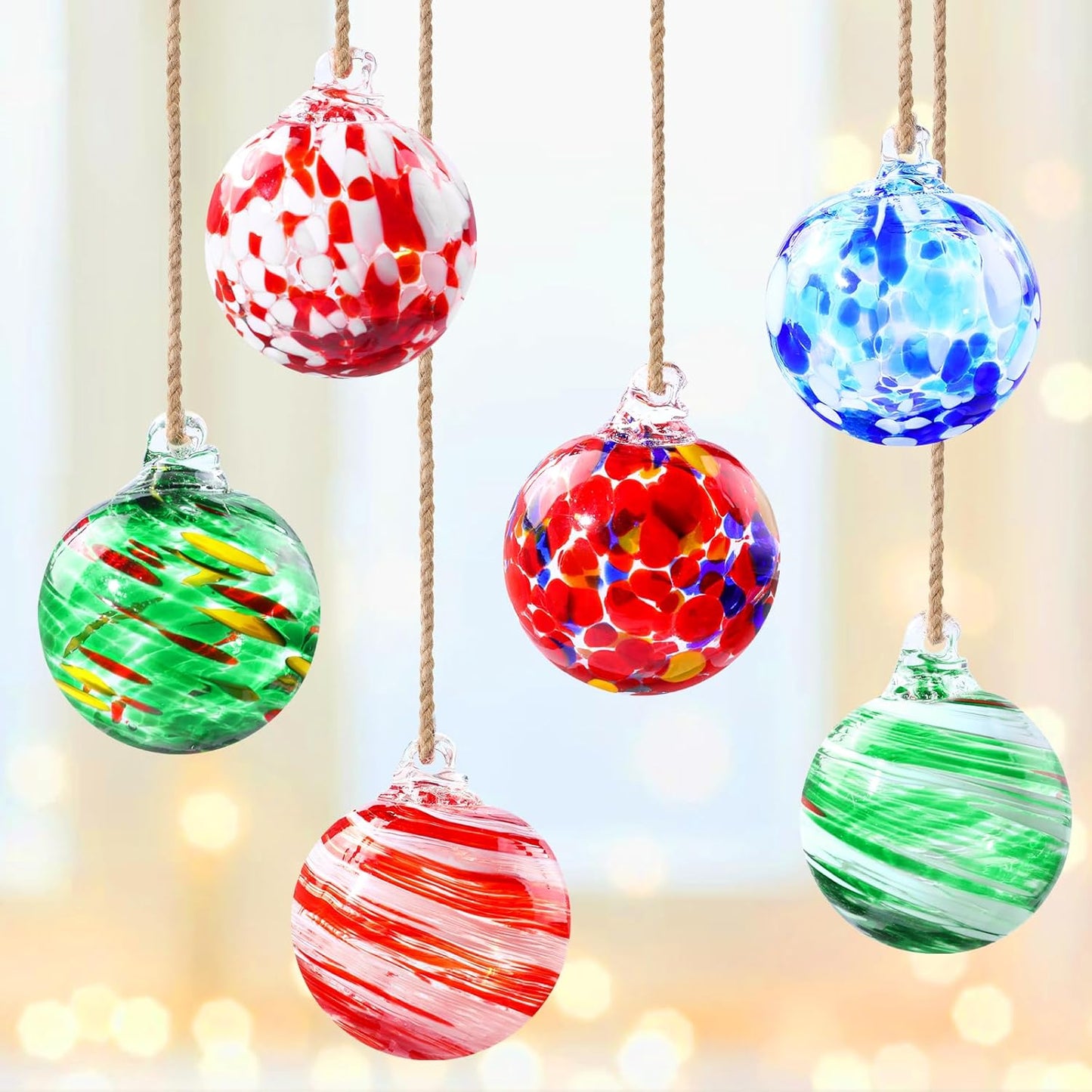 Vellibring 6 PCS Glass Christmas Ball Ornaments,Hand Blown Glass Ornaments Balls Hanging Decor Balls for Xmas Tree Home Window Outdoor Garden Patio Decoration