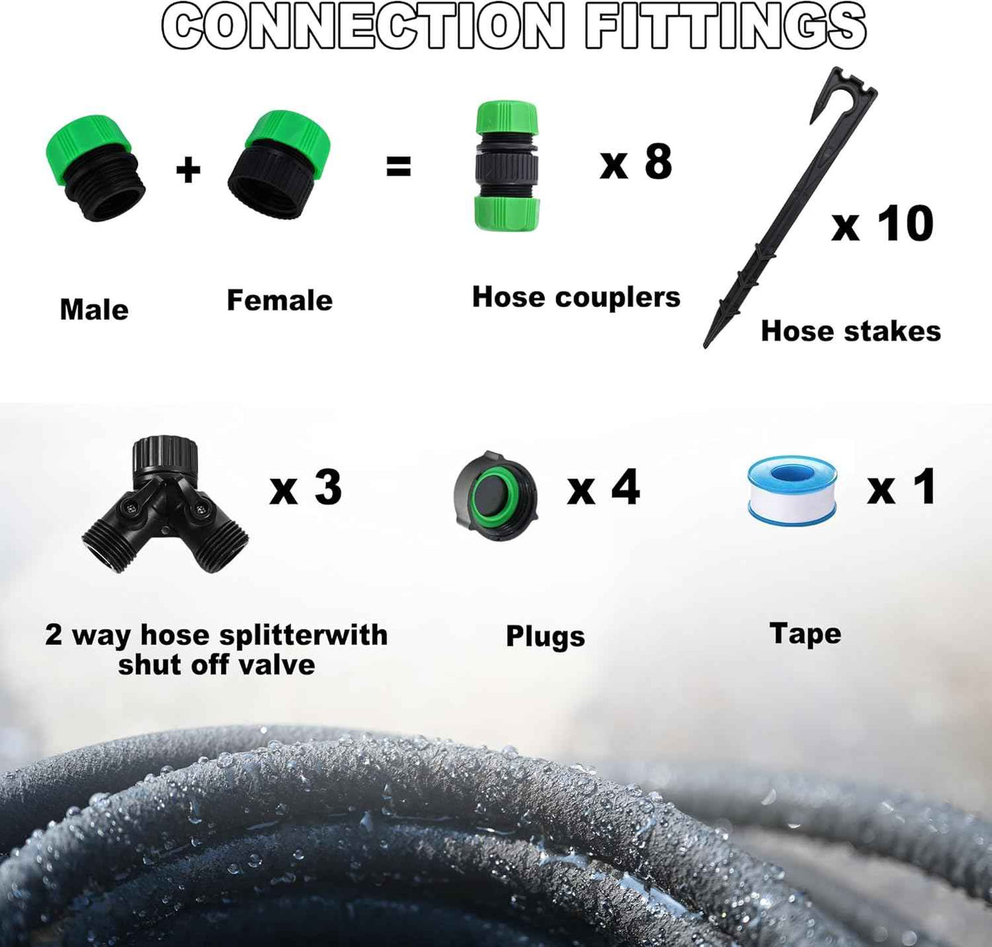 Customizable Soaker Hose System - 1/2 inch x 75ft Soaker Hose with 50ft Garden Hose, Irrigation Weeping Hose with Reinforced Fittings for Raised Garden Flower Bed, Vegetables and Shrub Plants.