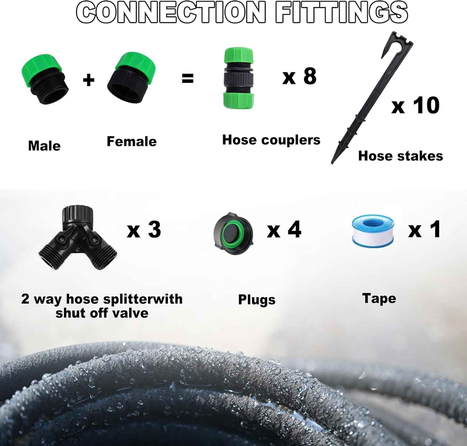 Customizable Soaker Hose System - 1/2 inch x 75ft Soaker Hose with 50ft Garden Hose, Irrigation Weeping Hose with Reinforced Fittings for Raised Garden Flower Bed, Vegetables and Shrub Plants.