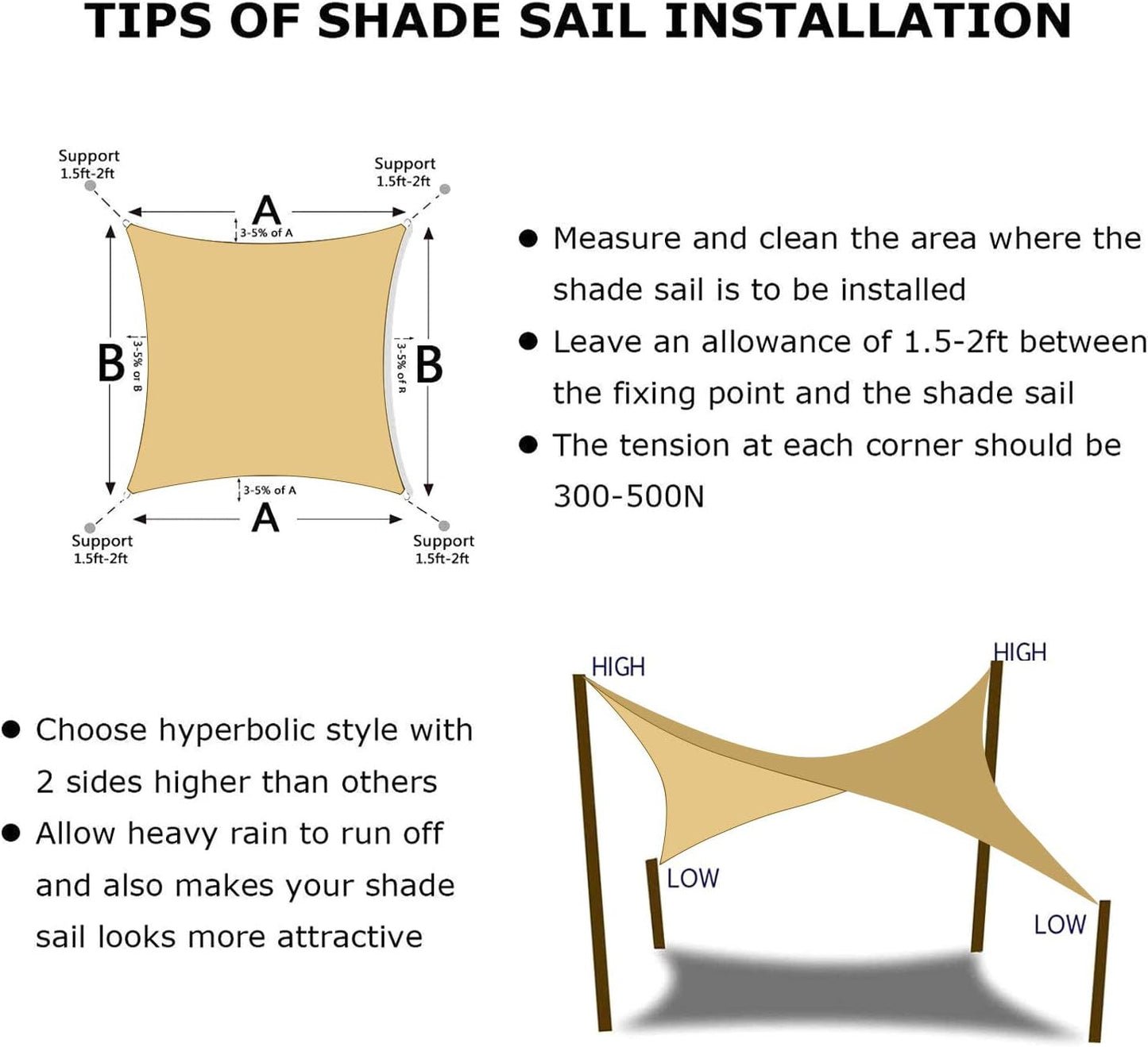 KANAGAWA Sun Shade Sail 10'x10' Sand Square UV Block Canopy Awning Shelter Fabric Cloth Screen for Outdoor Patio Garden Backyard Activities