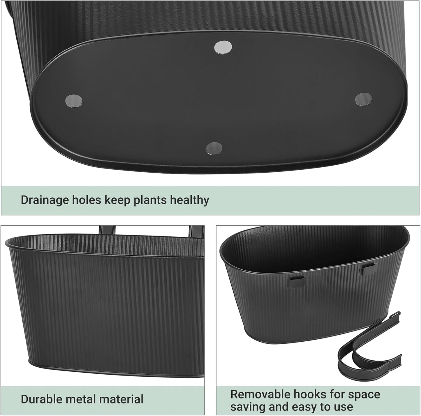 Mkono Metal Railing Planter Box 3 Pack Balcony Hanging Planter for Outdoor Plants with Detachable Hooks and Drain Holes Fence Planters for Any Balcony, Porch or Deck (3, Small)