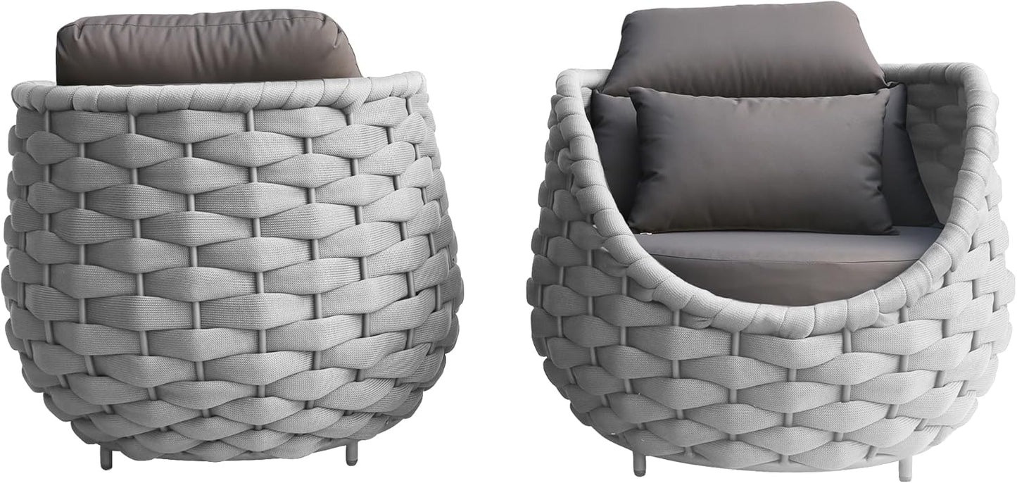 TWT Aluminum Patio Furniture Set Three Seater Sofa Outdoor Furniture Set w/Coffee Table,Patio Conversation Set with Hand Woven Polyester Rope for Bedroom Backyard Poolside, Grey