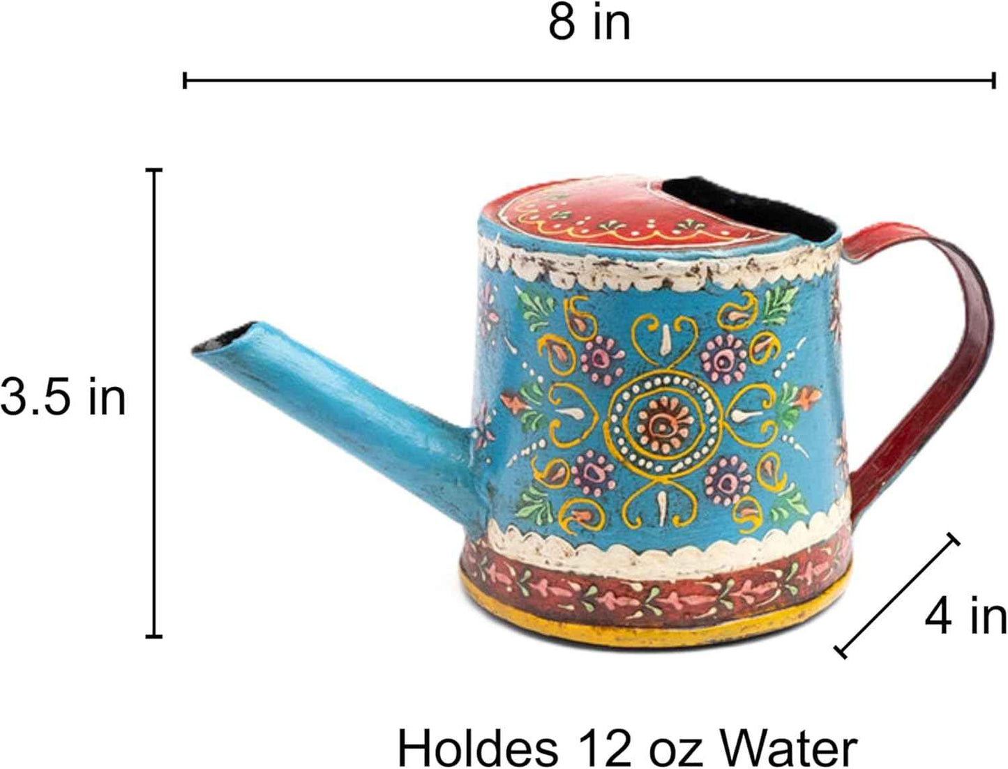 Matr Boomie Handheld Small Metal Watering Can with Hand Painted Colorful Floral Design, for Indoor Outdoor Plants (Mini 8 inches, Iron), Gift for Her, Mom, Mother's Day