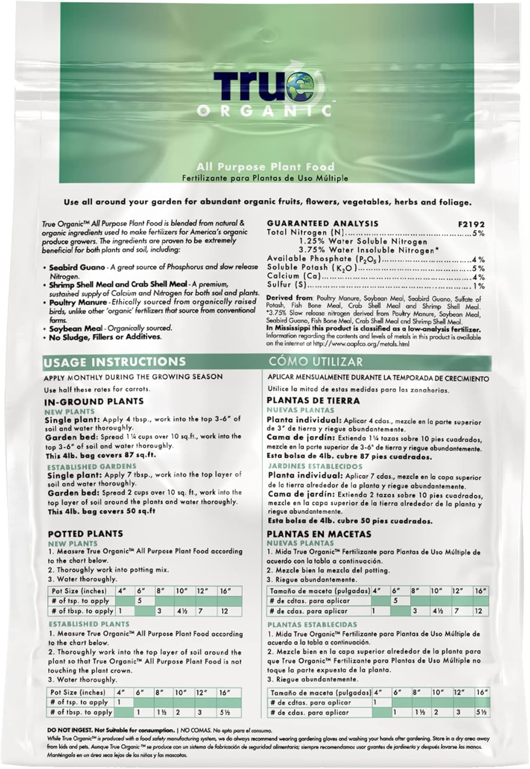 True Organic All Purpose Plant Food – Organic Fertilizer for Fruits, Vegetables, Flowers, and Herbs – 8lb Bag Covers 174 sq. ft.