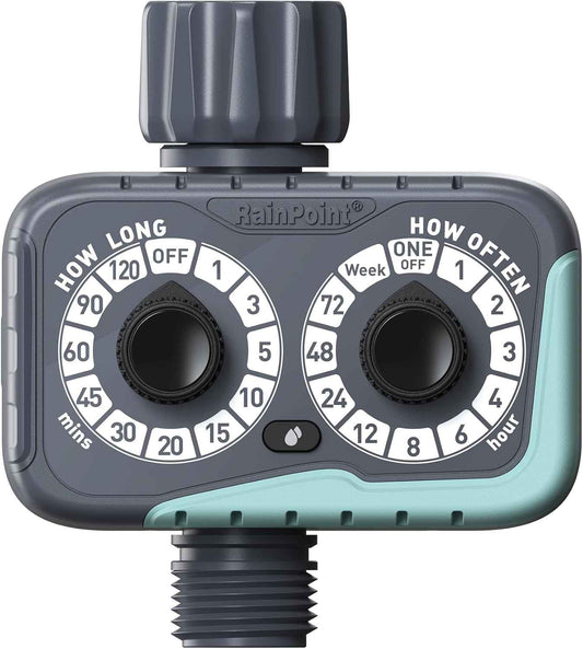 RAINPOINT Sprinkler Timer, 2 Dial Garden Hose Water Timer Automatic Programmable, Weatherproof for Lawn, Plants & Drip Irrigation