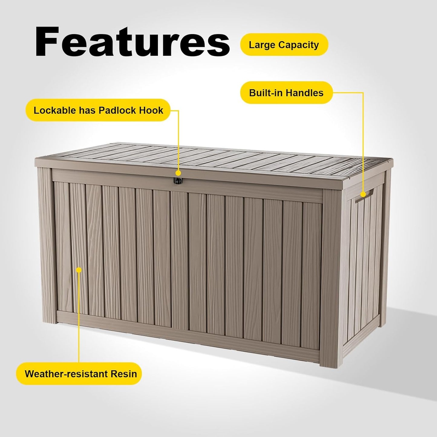 150 Gallon Resin Outdoor Deck Box Waterproof Patio Furniture, Garden Tools, Cushions, Pool Accessories Outside Storage Box (150 Gallon,Grey)