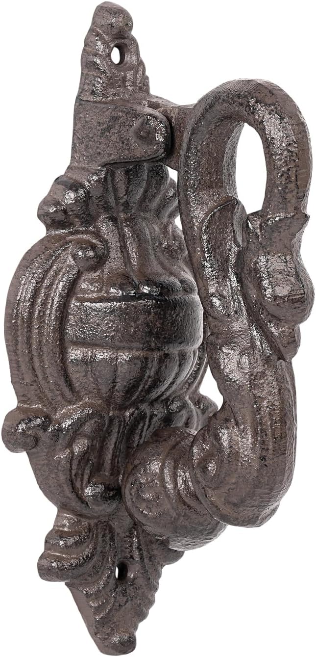 Sungmor Vintage Cast Iron Door Knocker,8.4" Tall Heavy Duty Pull Handle,Rustic Dragon Design for Farmhouse Entrance Door Decor,Antique Brown Finish