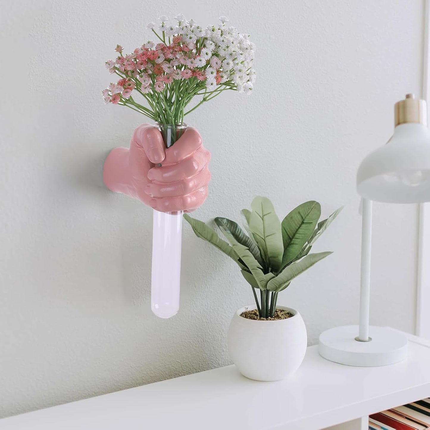 Pink Wall Sculpture,Wall Art Bedoroom,Hand Vase,Funky Flower Vase Decorations,Unique Wall Statue,Home Decor Art