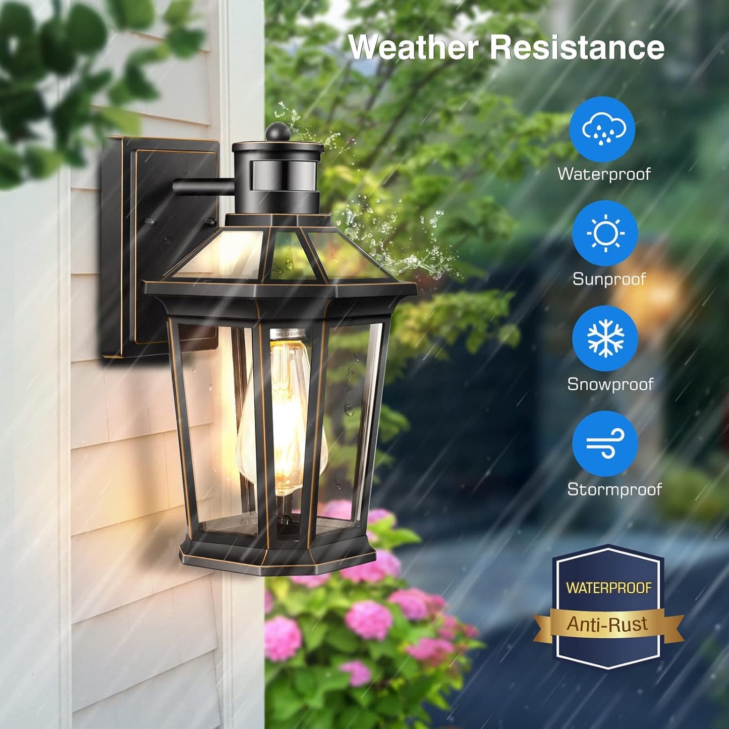 VIANIS Motion Sensor Outdoor Wall Lantern, Black Waterproof Dusk to Dawn LED Exterior Wall Sconce, Anti-Rust Aluminum Modern Outdoor Lights Fixtures Wall Mount for Porch, Entryway, Garage, Front Door