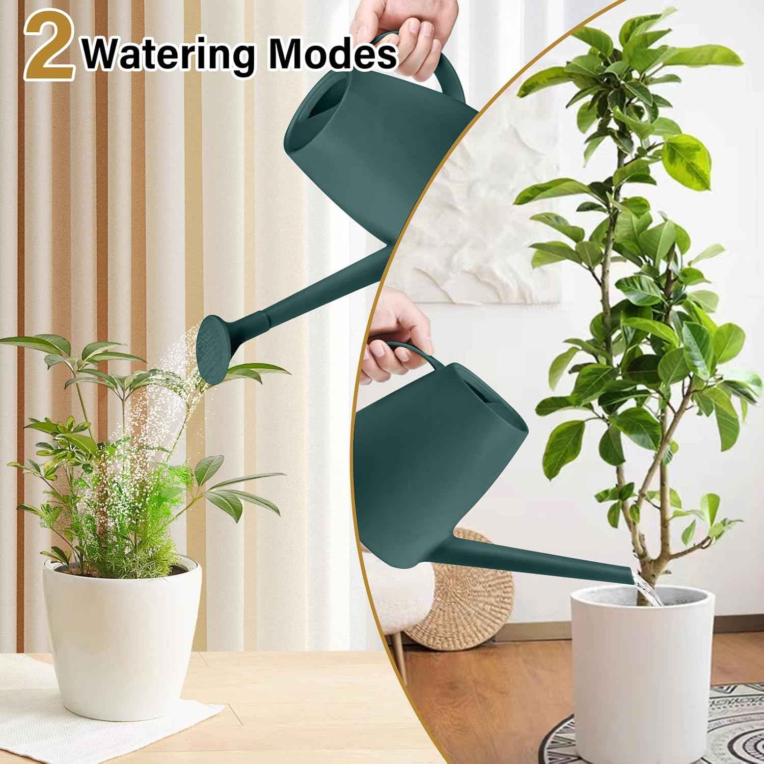 Plant Watering Can - Plastic Indoor and Outdoor - 1/2 Gallon - Blackish Green