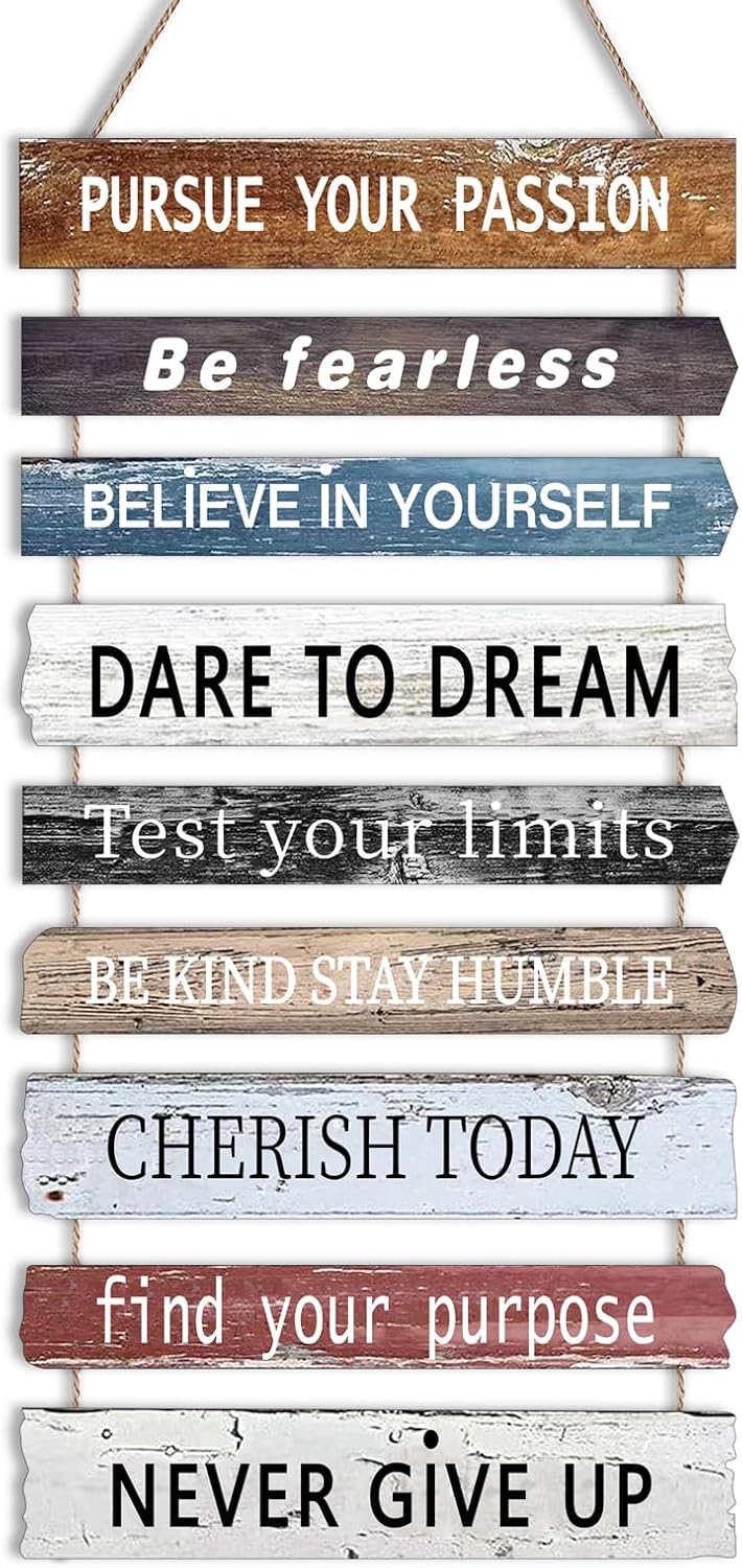 Joyhawk Motivational Wall Art Decor with Positive Quotes, Inspirational Wall Art Room Decor for Teen Girls Women, Rustic Wall Hanging Plaque Sign for Home Office Living Room Bathroom - 12x24 inch