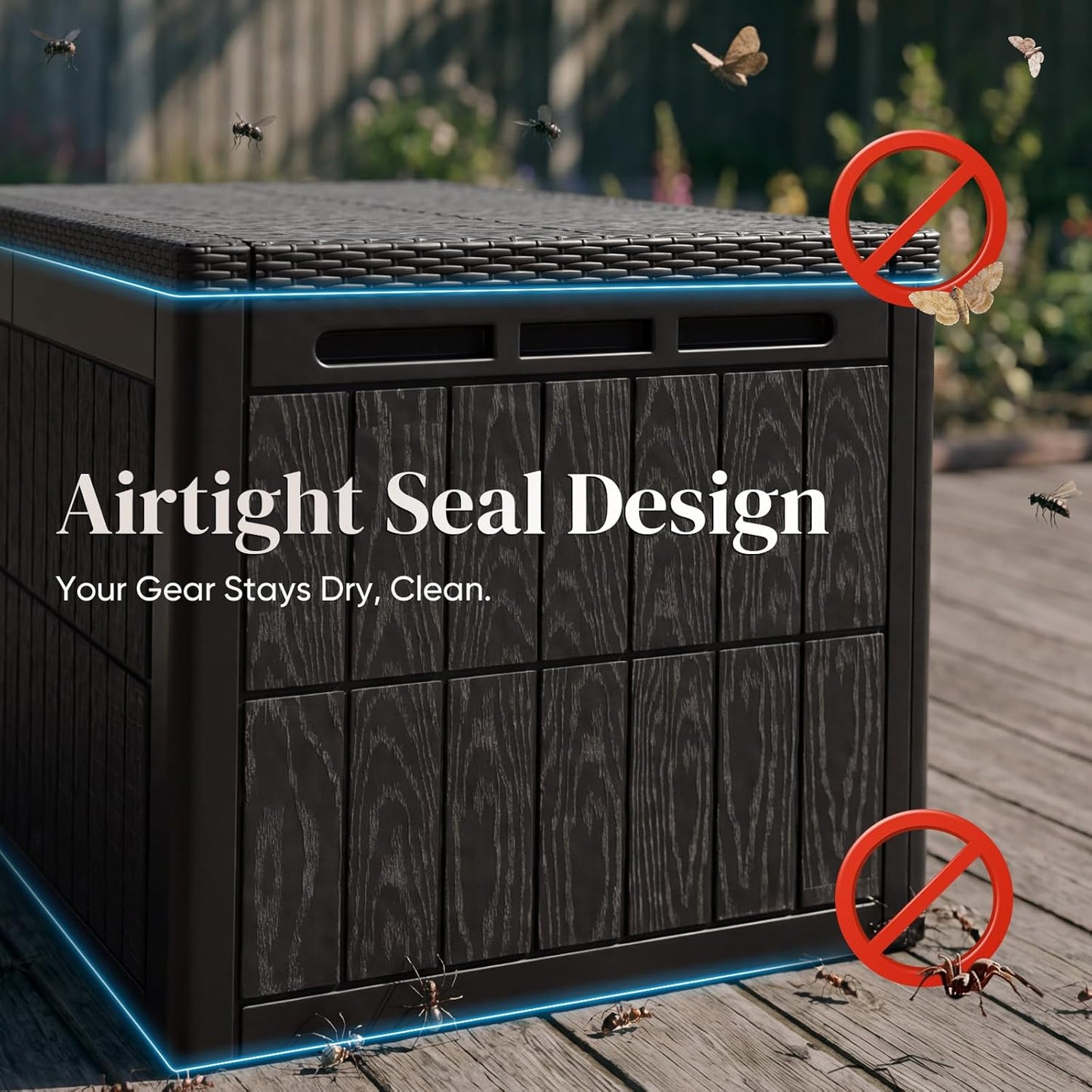 Quictent 100 Gallon Resin Deck Box, Weatherproof Waterproof Outdoor Storage Bench, Heavy Duty UV Resistant Lockable Container for Garden, Pool Supplies, Patio Cushions & Furniture Accessories