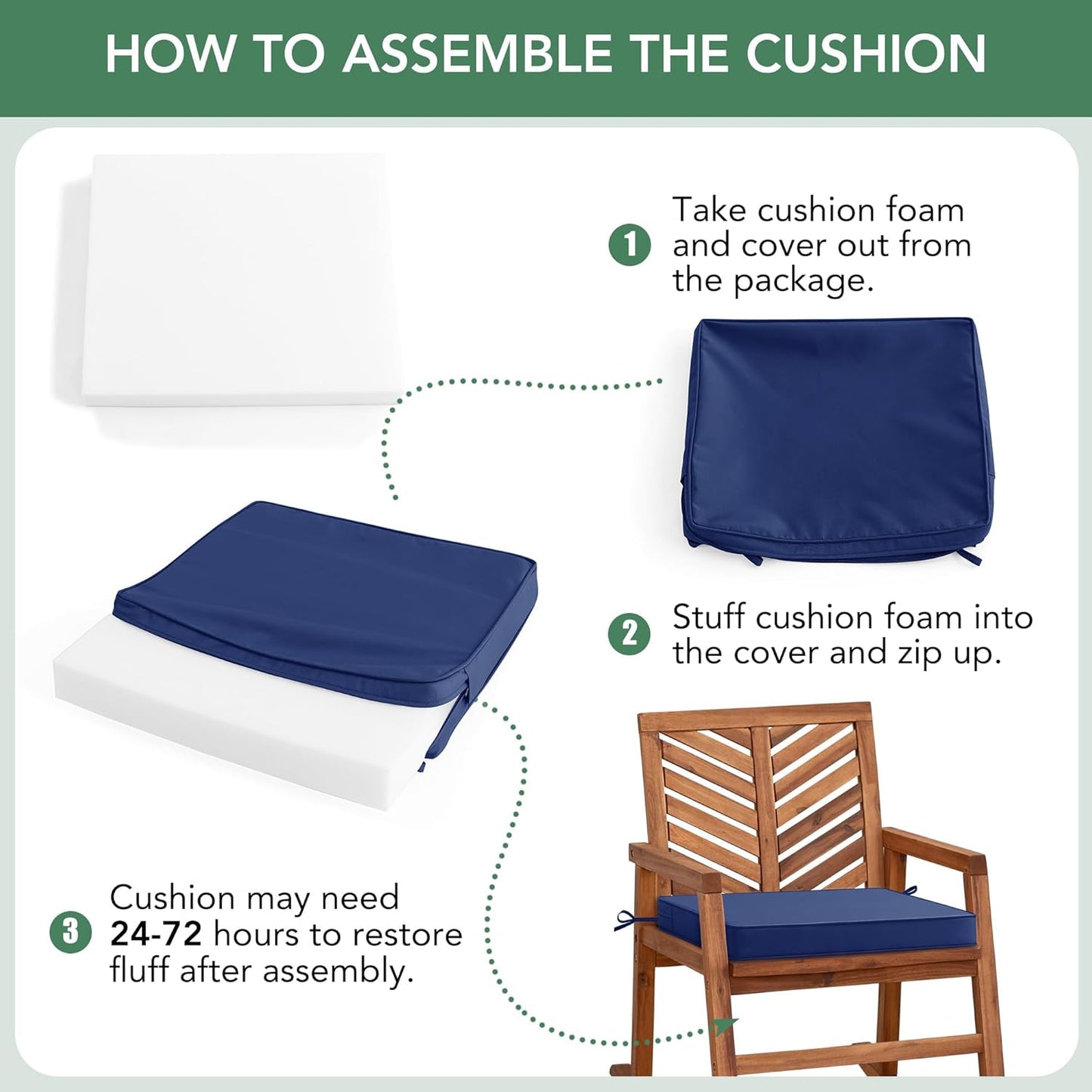 Outdoor Chair Cushions Set of 4: Waterproof & Fade Resistant Seat Cushion for Patio Furniture - 18.5 x 16 x 2 Inch Chair Pads with Ties and Hidden Zipper - Patio Chair Cushion Replacement, Navy