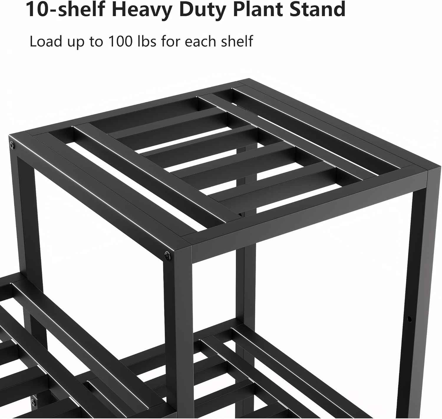 Plant Stand Indoor Outdoor,10 Tier Tall Metal Plant Stands Holder,Heavy Duty Wrought Iron Plant Shelves for Multi Large Pots,Black Tiered Flower Display Riser for Living Room,Patio,Balcony