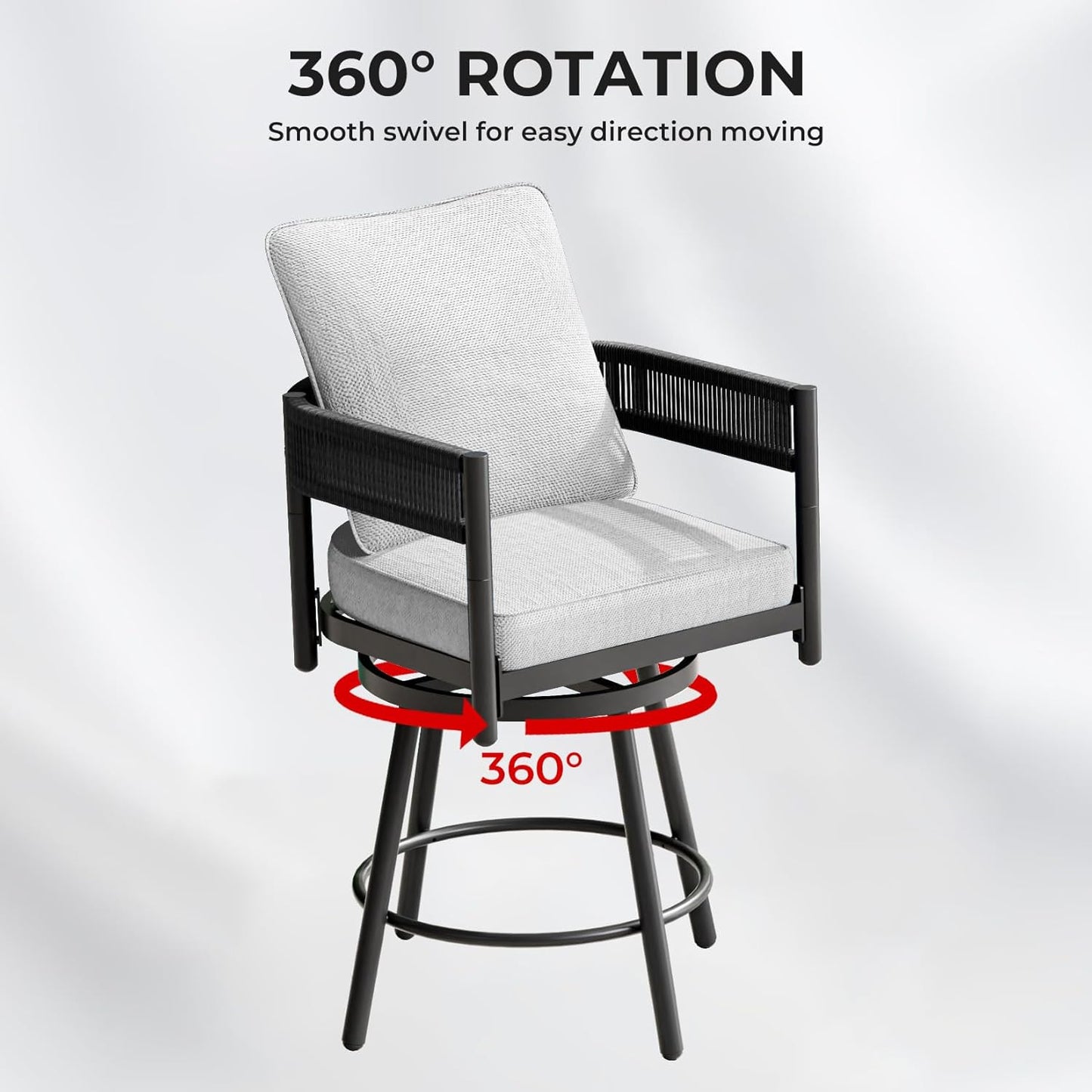 Grand patio Outdoor Swivel Bar Stools Set of 2, 26" Counter Height Swivel Chairs with Metal Frame, Curved Woven Wicker Backrest, Thickened Cushions for Patio, Deck, Balcony (Beige)