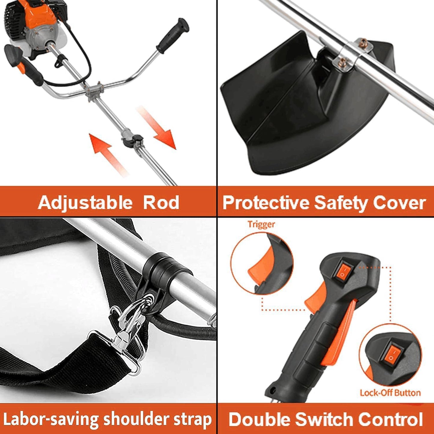 Homdox 58cc 2-Cycle Gas Weed Eater, 4 in 1 Gas Brush Cutter, String Trimmer and Weed Wacker Trimmer for Lawn and Garden Care Trimming, Orange.