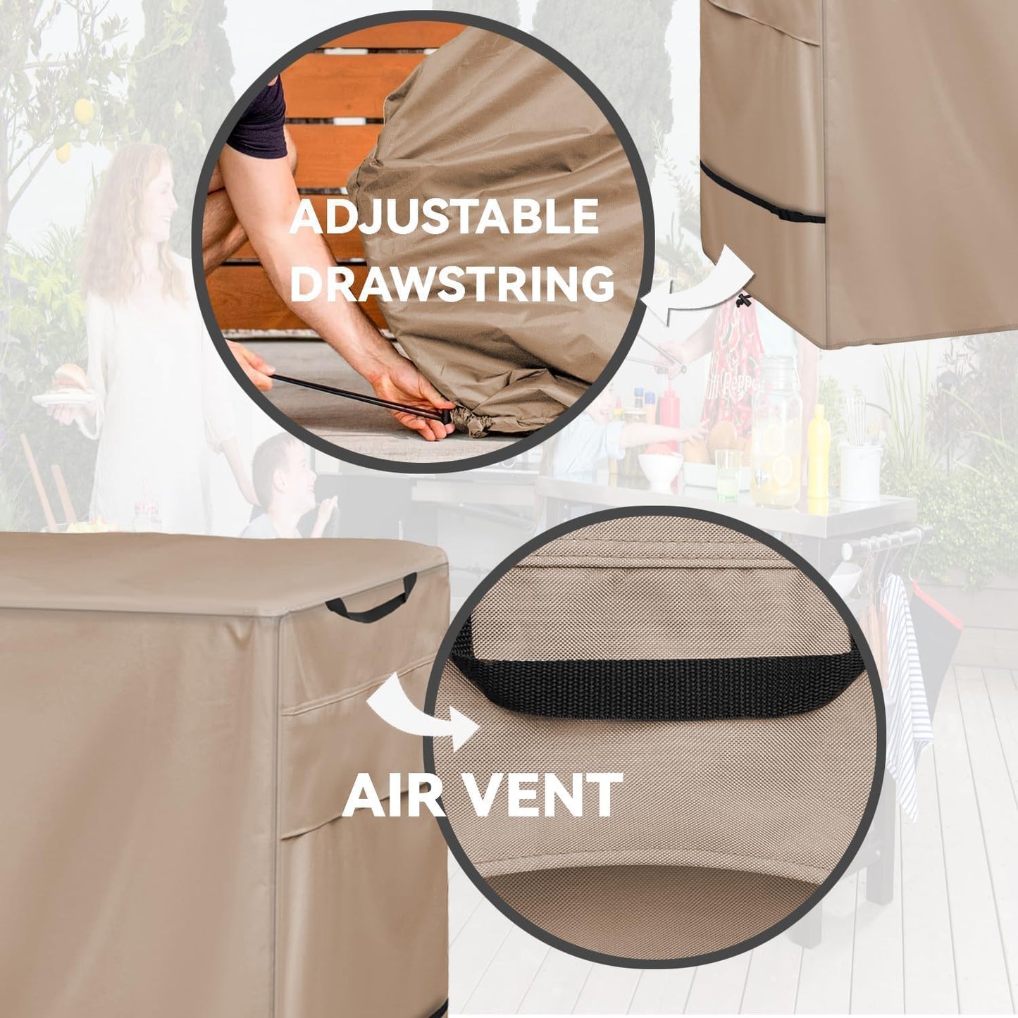 Outdoor Prep Table Cover- Heavy Duty Waterproof Cover for Outdoor Stainless Steel Table,Compatible with 46 inch Outdoor Utility Cart and Storage Cabinet Khaki