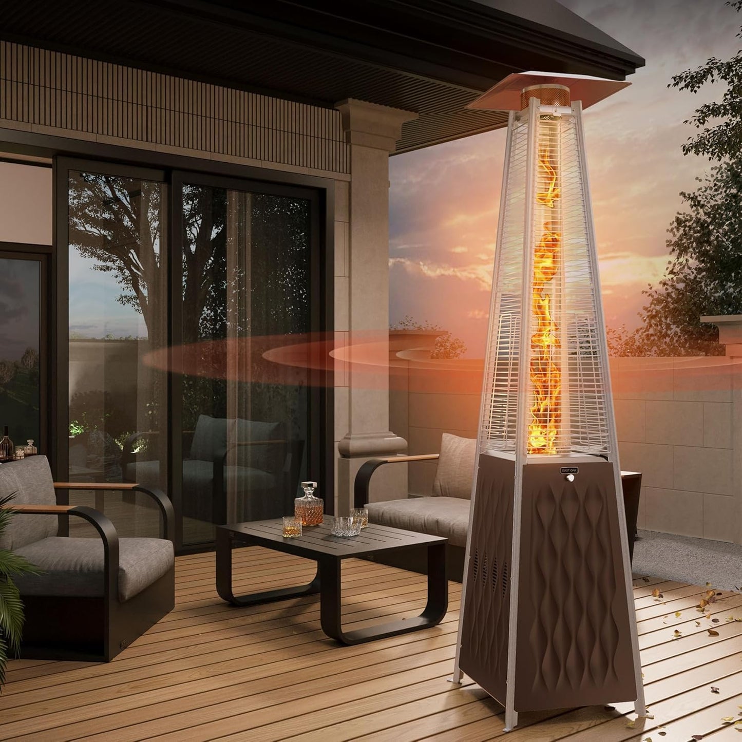 EAST OAK 48,000 BTU Pyramid Patio Heater, Quartz Glass Tube Propane Outdoor Heater with Wheels, Triple Safety Protection, 2025 Upgrade for Home, Backyard & Commercial Spaces, Bronze