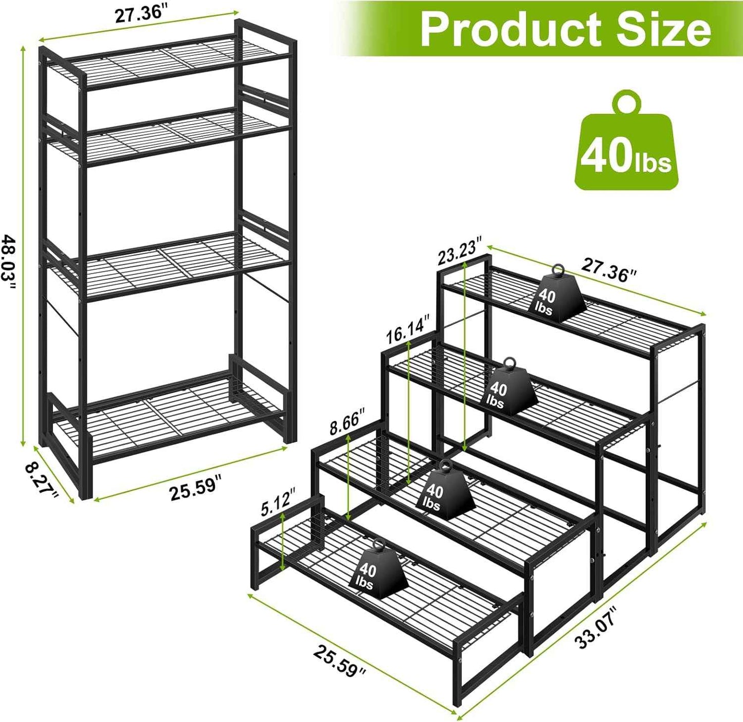 4 Tier Metal Plant Stand Indoor Outdoor, Ladder Flower Pot Holder Plant Stands, Stackable Heavy Duty Tall Plant Shelf Flower Pot Holder for Garden, Display Rack