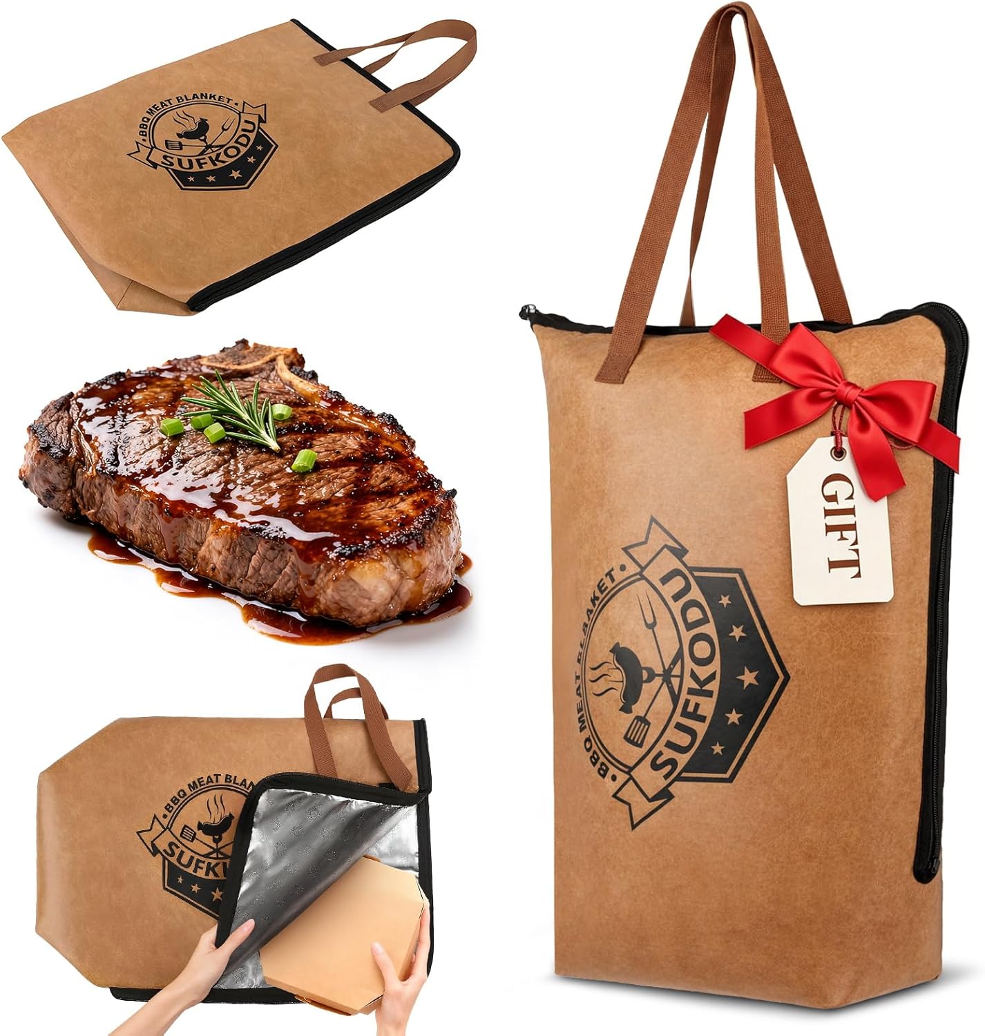 21in Insulated BBQ Blanket for Resting Meat, Heavy-Duty Meat Resting Bag with Wide Mouth for Briskets, Pork, Turkey, Moisture Retention - Smoker Accessories, BBQ Gifts for Men