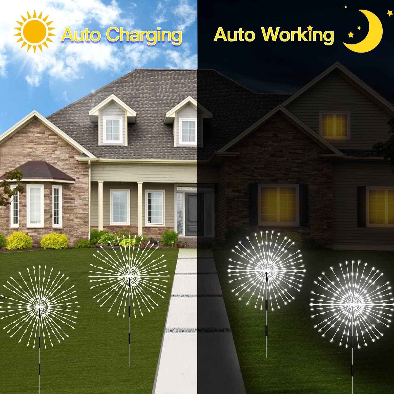 Solar Outdoor Lights,4 Pack 120 LED Waterproof Solar Firework Lights are 8 Modes Decorative Sparkles Stake Landscape Light,Garden Copper Wire Firework Lamp for Backyard Lawn Patio Decor(Cool White)