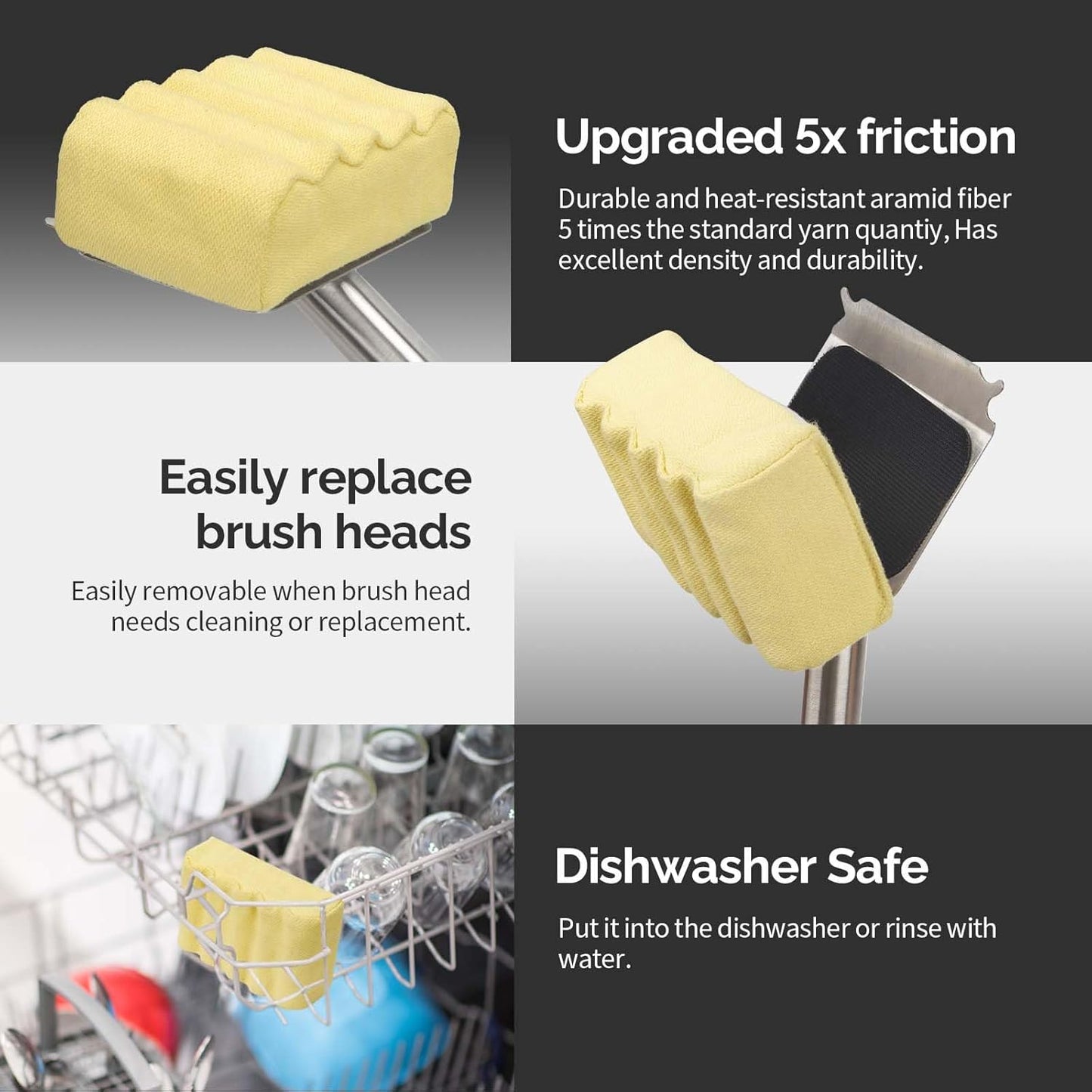 Upgraded Grill Brush Bristle Free,Water-Activated steam Effectively Cleans The Grill.Unique Wavy pad for Cast Iron/Stainless-Steel Grates, (Only Replaceable Cleaning Head No Grill Brush)