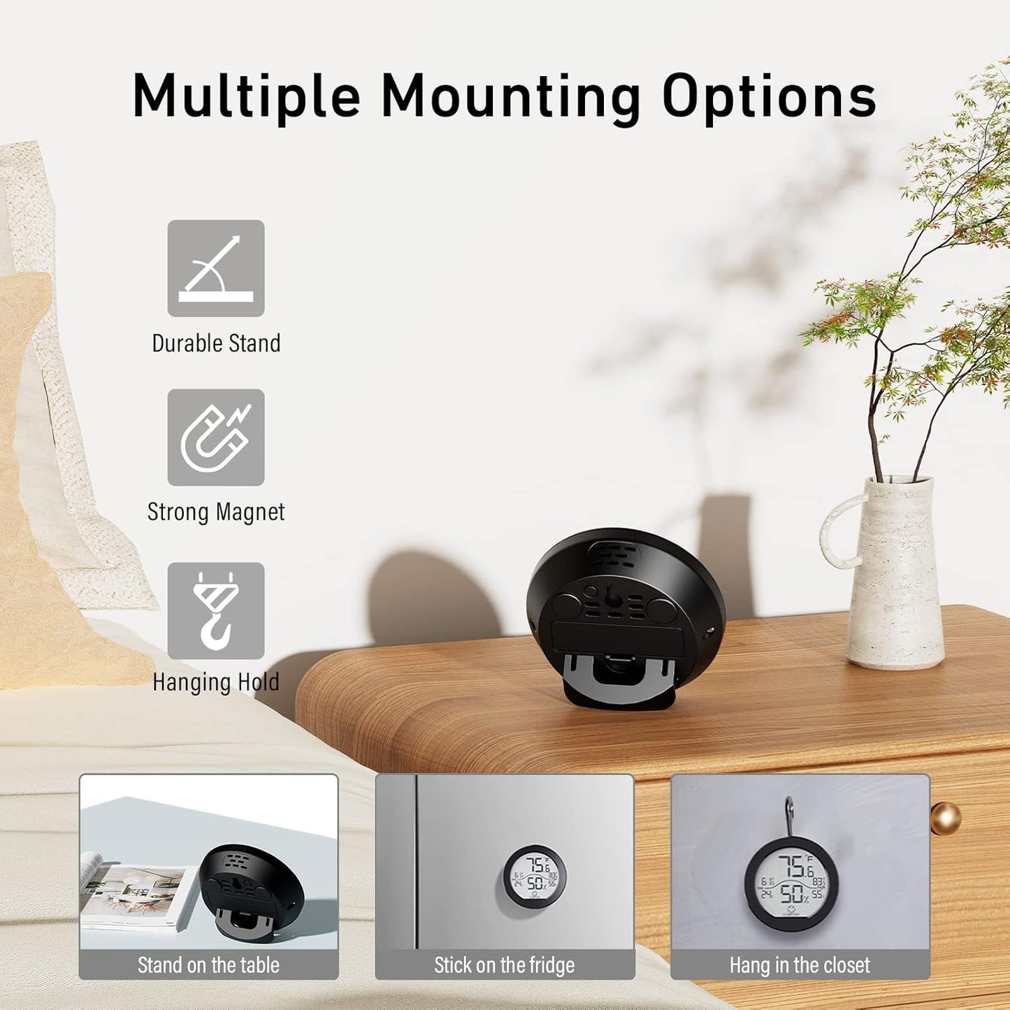 SECRUI Hygrometer Thermometer for Room Temperature Humidity Meter Indoor Thermometer Accuracy Calibration LCD Temperature Sensor with Maximum and Minimum Records, TH1,Black