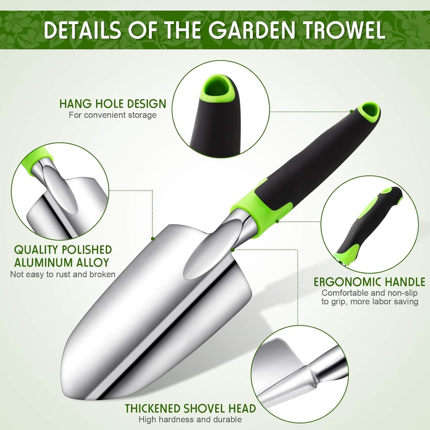 2 Pcs Garden Trowel Hand Shovel Tool Soil Scoop with Soft Rubberized Non Slip Handle Aluminum Alloy Potting Shovel for Digging Planting (Yellow, Green)