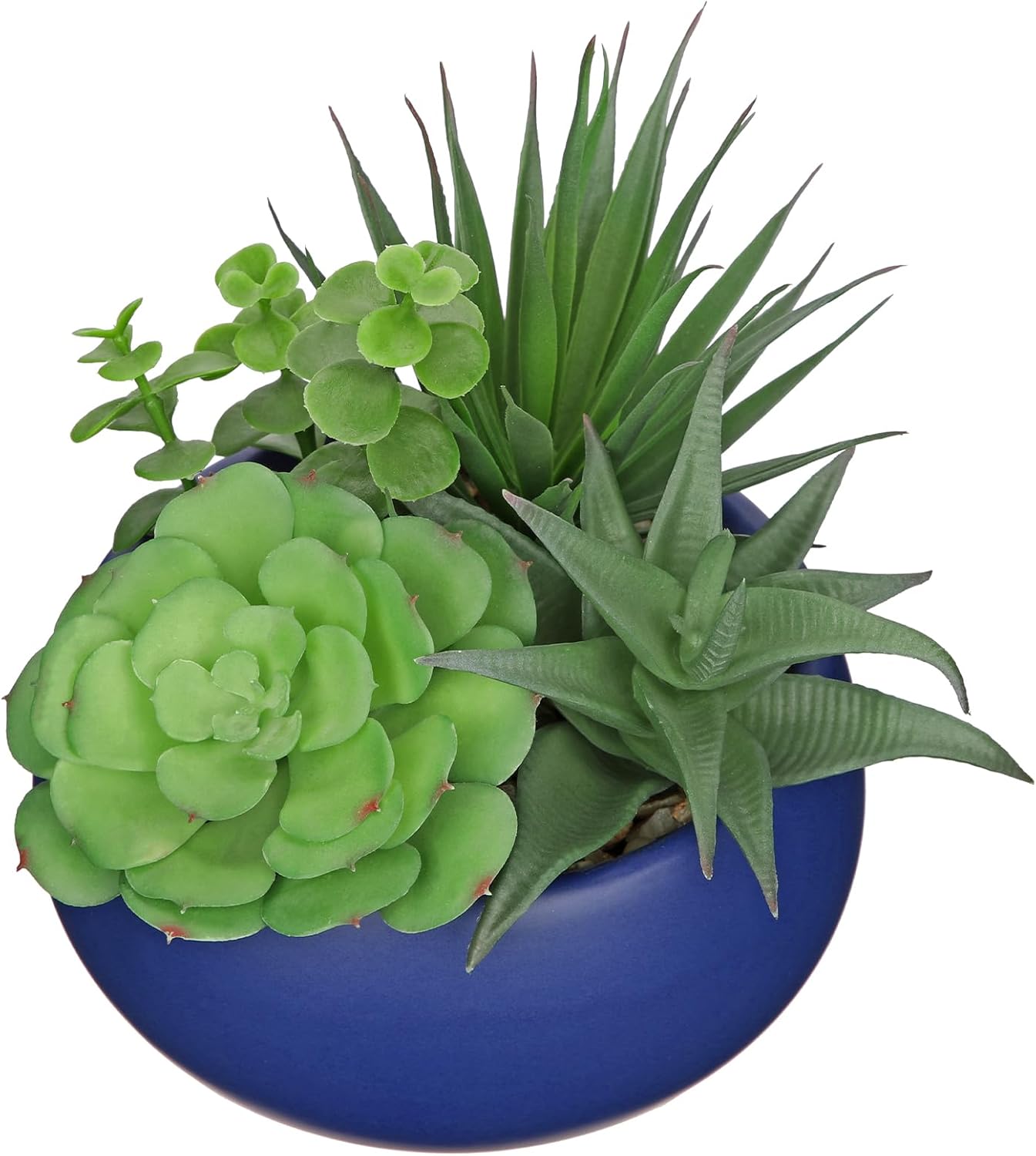 Fake Plants Artificial Succulents in Pots Faux Succulent Arrangement Potted Plant with Blue Ceramic Pot for Home Decor Modern Office Desk Bathroom Shelf Living Room Indoor & Outdoor Decoration