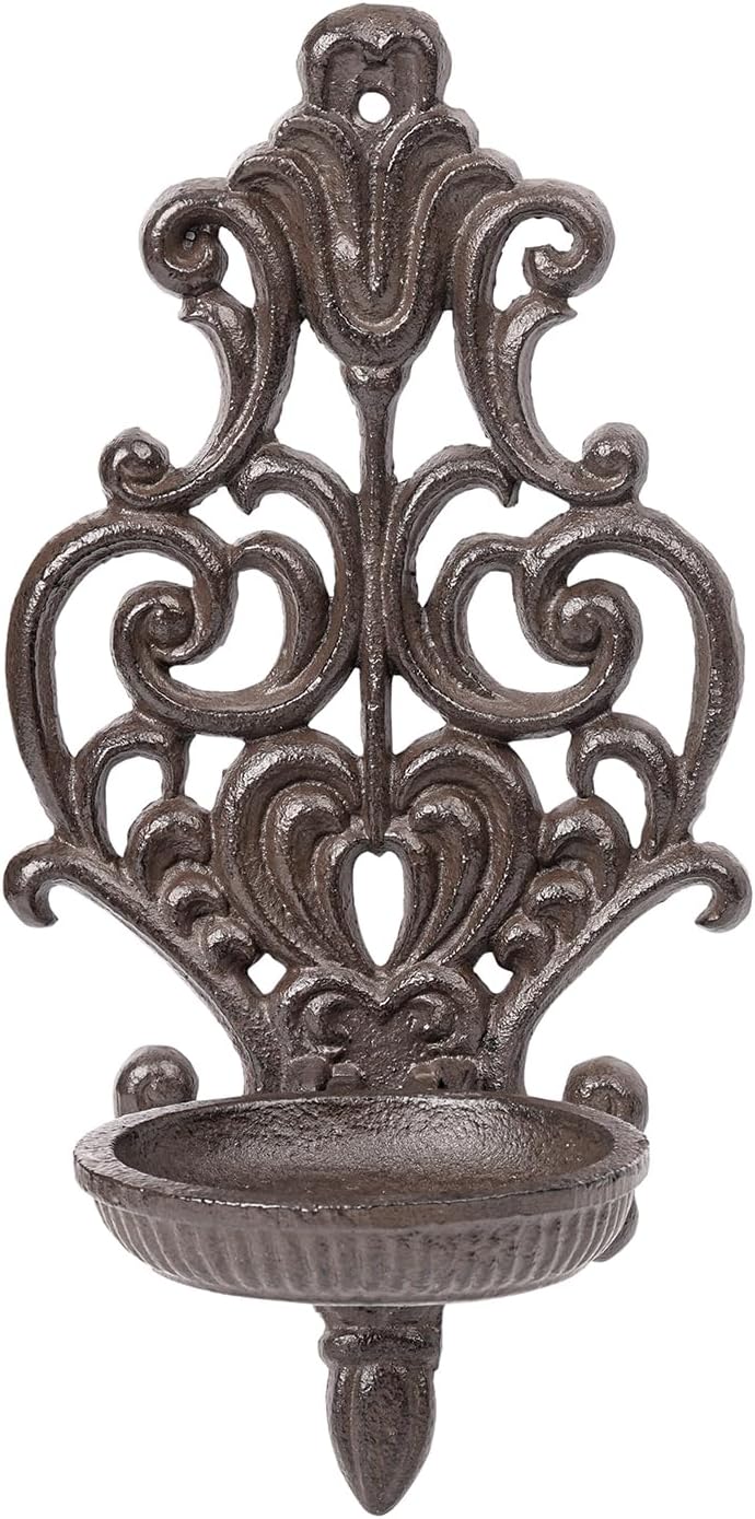 Sungmor Cast Iron Wall Candle Sconce,Ornate Scrollwork Design Tealight Stand,Rustic Wall-Mounted Decorative Sconce for Home,Bedroom,Farmhouse Decor