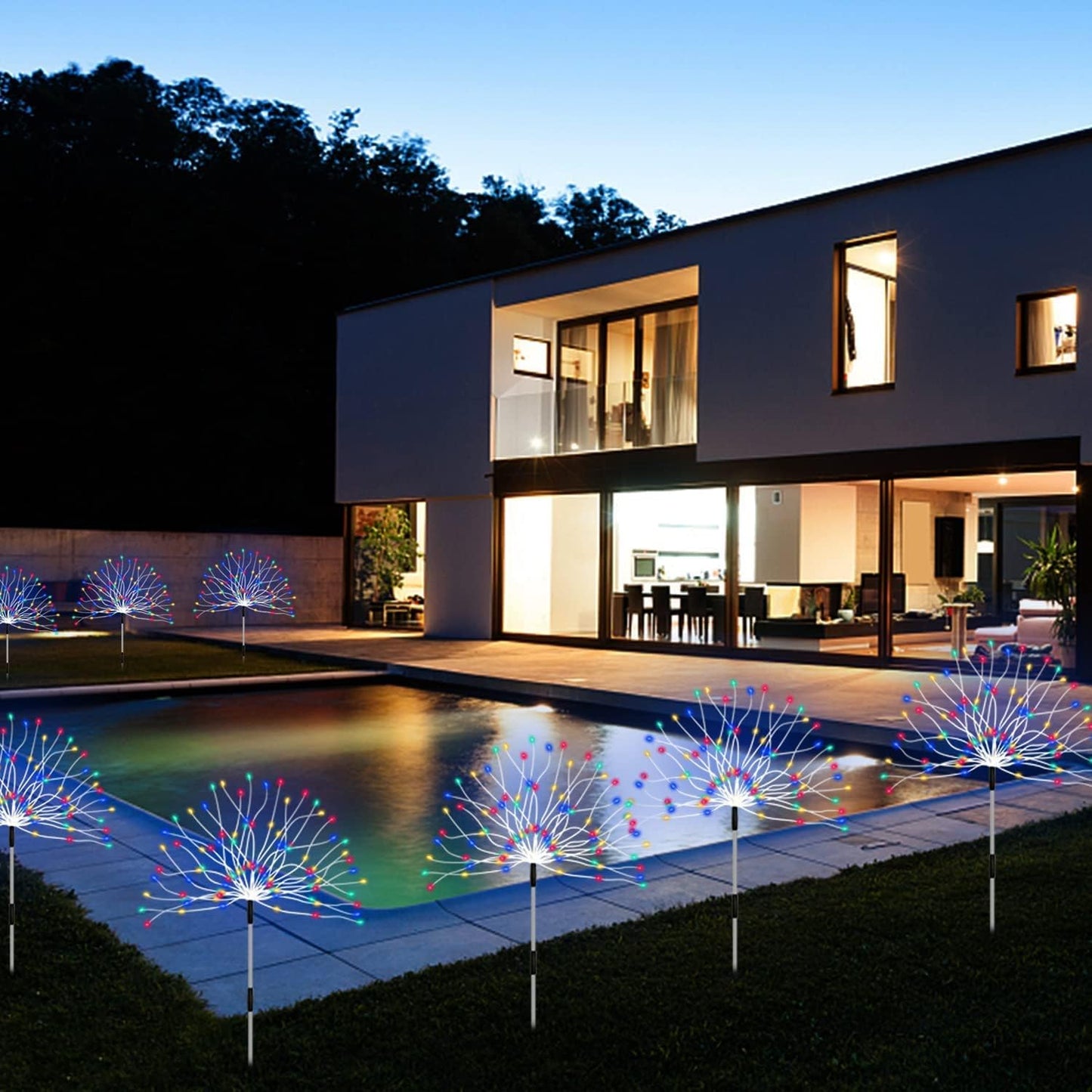 Outdoor Solar Garden Lights,Firework Lights 4 Pack Waterproof Decorative Pathway Lights,120Led Firefly Lights Solar Outdoor Decor for Courtyard Garden Party Yard Decorations Outdoor,Colorful
