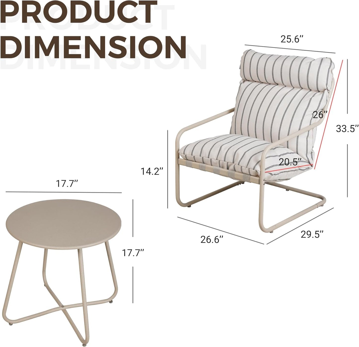 Grand patio 3-Piece Bistro Set, Ergonomic Comfy Outdoor Chairs with Thick Cushions and Round Coffee Table, Oversized Outdoor Patio Furniture Set for Garden, Balcony, Backyard