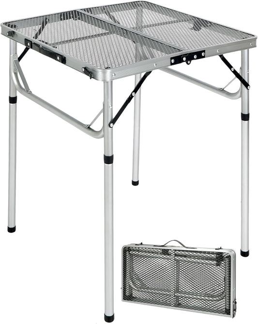 REDCAMP 24" Square Folding Grill Table for Outside, Lightweight Portable Metal Aluminum Outdoor Grill Table with Adjustable Height Legs, Great for Camping Picnic Cooking BBQ, Silver 2ft