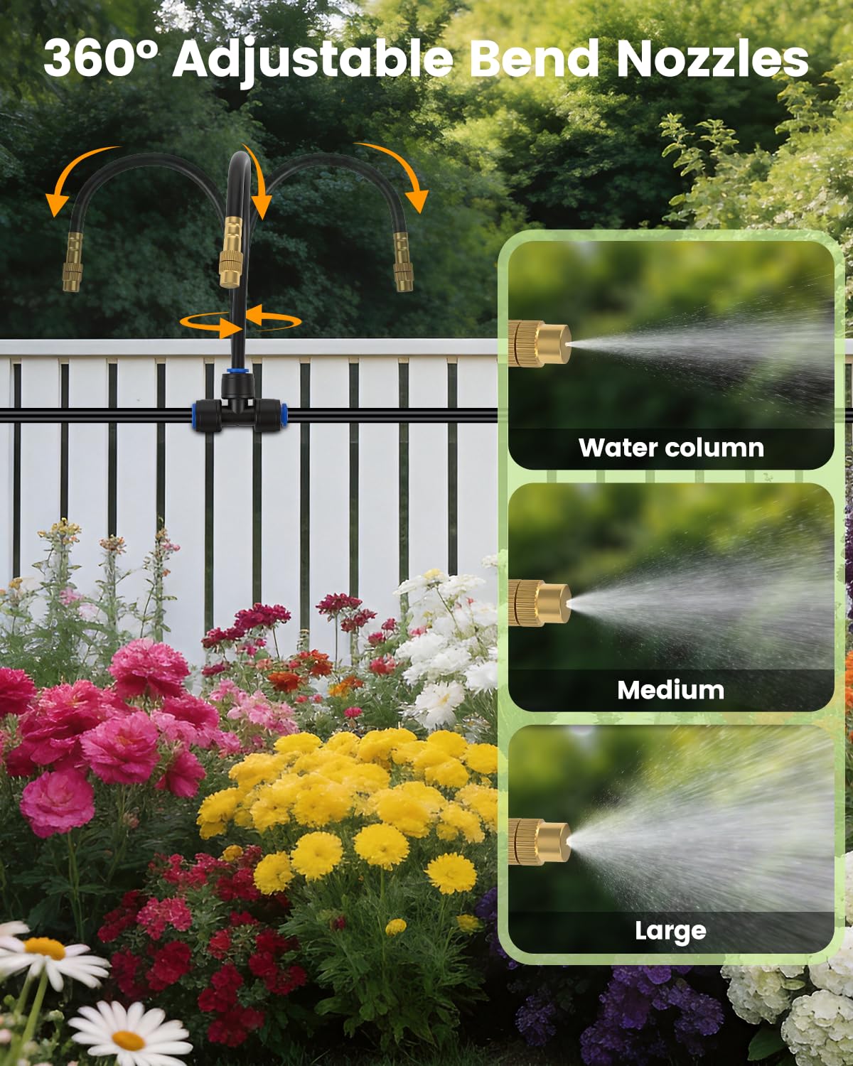 120FT Drip Irrigation System for Garden with 18 Nozzles –360° Adjustable Misting Nozzles, Quick-Connect Design, Ideal for Raised Beds, Lawns, Greenhouses & Outdoor Cooling