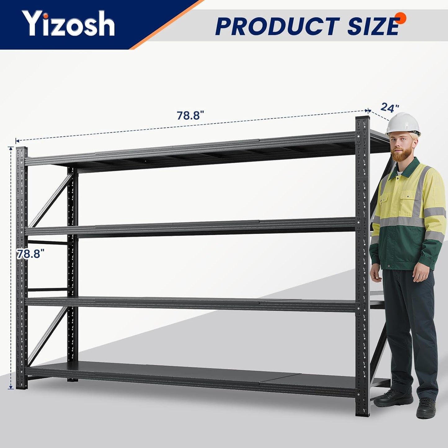 Yizosh 79" W Metal Garage Storage Shelves,7000LBS Heavy Duty 4-Shelf Adjustable Steel Organization Shelving,Utility Rack Shelf,79" W x 24" D x 79" H for Basement,Warehouse,Industrial