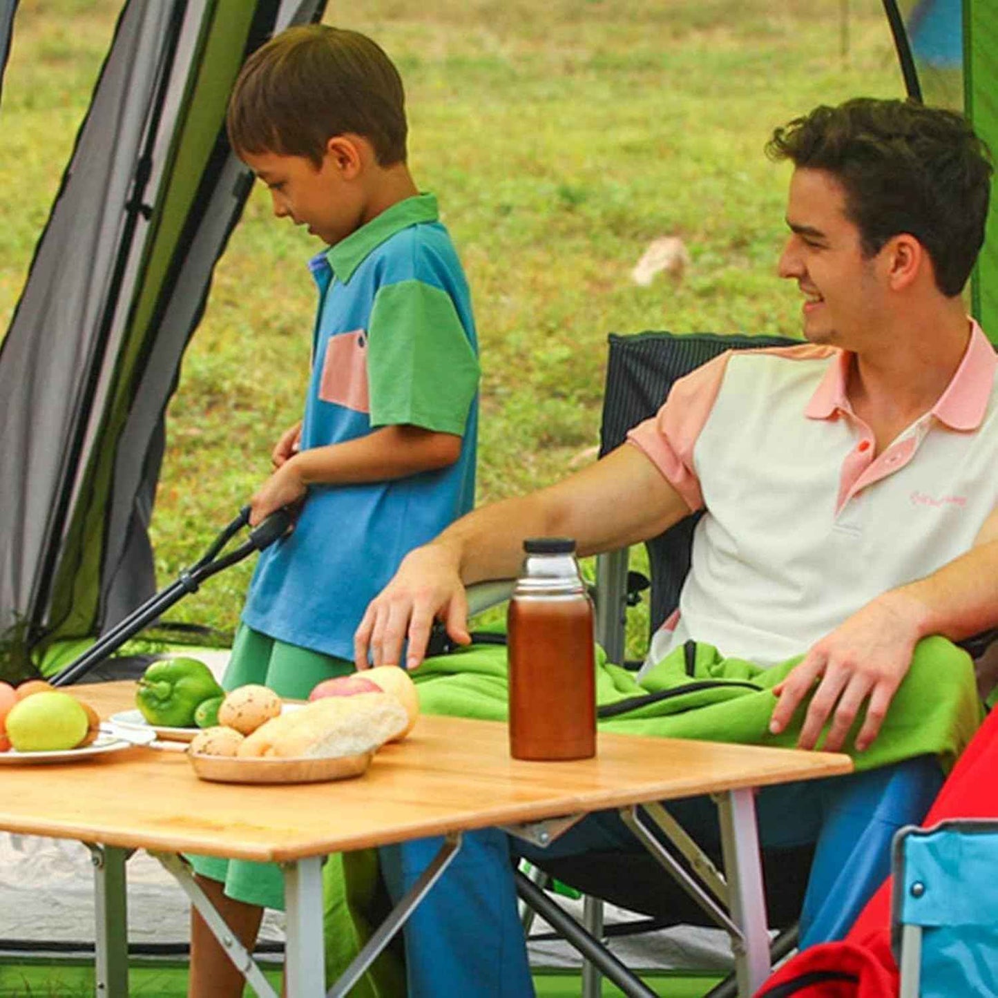 KingCamp Bamboo Folding Table, Camping Outdoor Portable Camp Table with Adjustable Height legs & Carry Bag for Outdoor RV Backyard Picnic Tailgating Beach