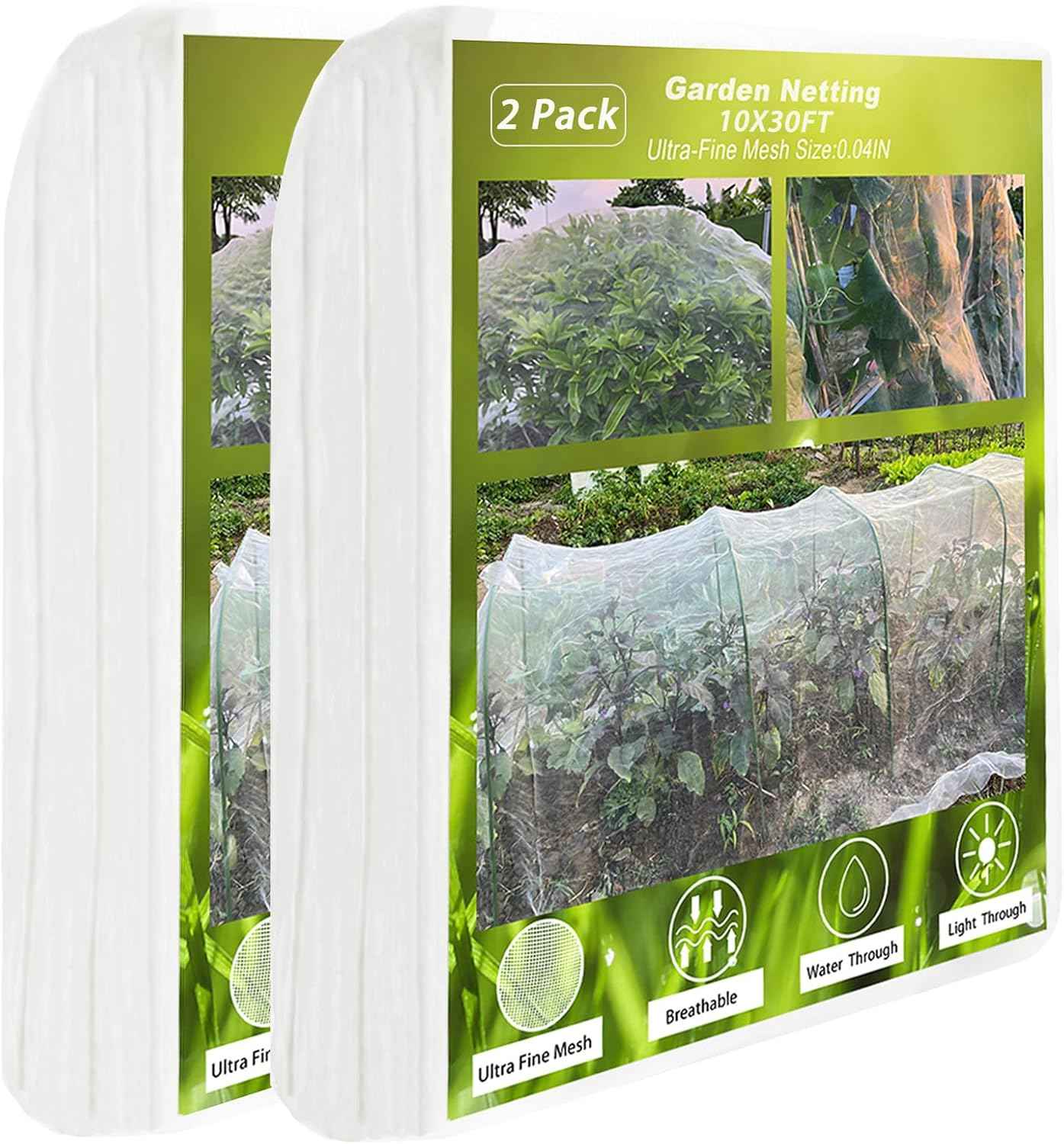 Garden Mesh Netting, 2 Pack 10X30FT Ultra Fine Garden Netting for Vegetable Flowers Fruits Crops Greenhouse, Plant Netting Row Cover Barrier Protection Net for Bird Deer Animals