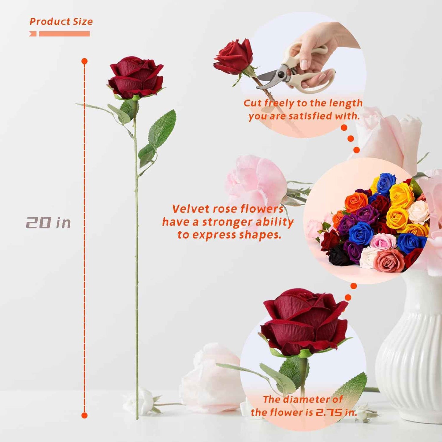 12 Pcs Artificial Rose Flowers, Dark Red Silk Roses with Long Stems, Realistic Fake Roses for Wedding Centerpiece Party Home and Office DIY Decor