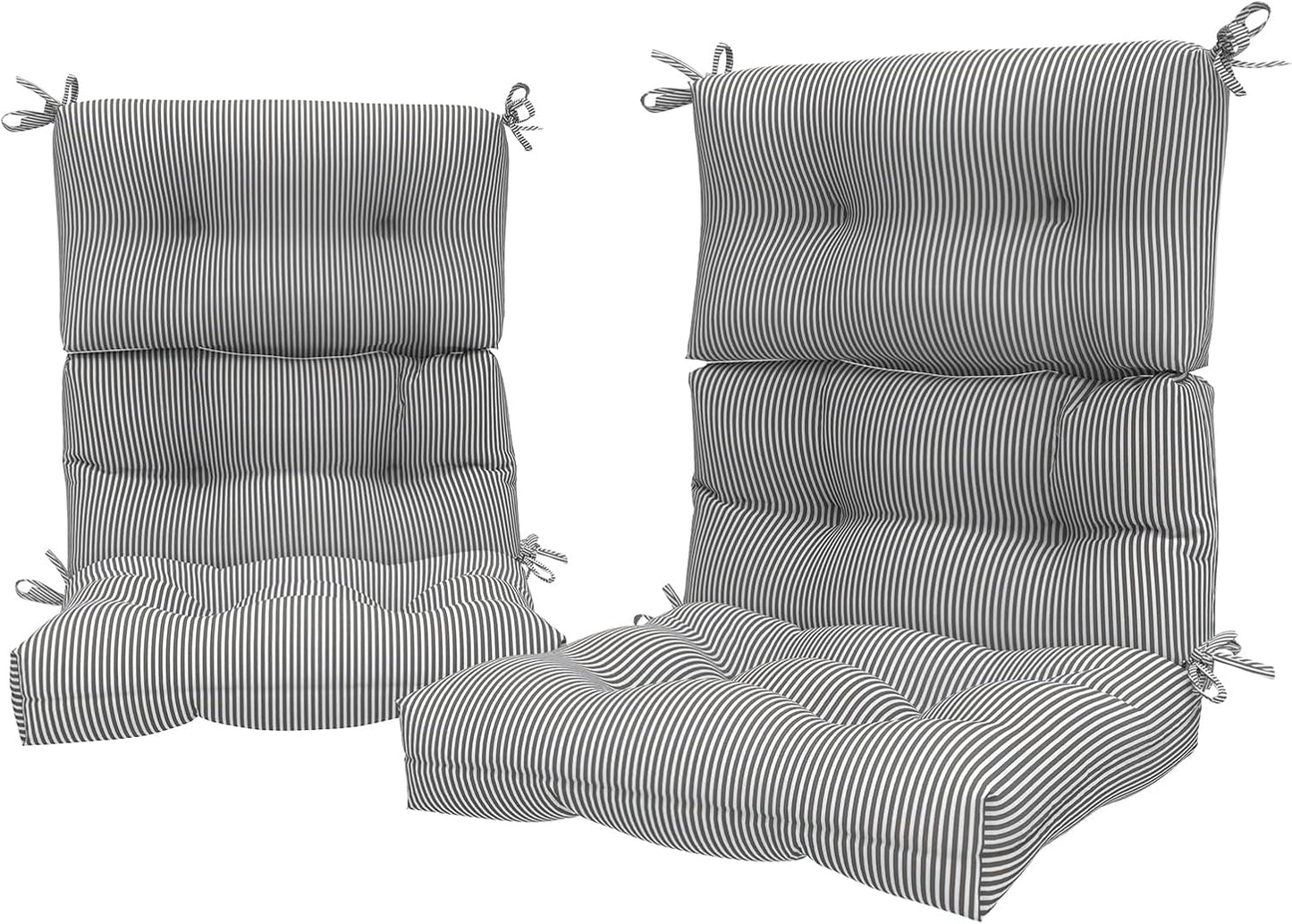 LVTXIII Outdoor 44x22-inch High Back Chair Cushions, Patio Solid Tufted Adirondack Chair Seat Cushions, Seasonal Replacement Rocking Chair Cushion with Ties, Set of 2, Strip Grey