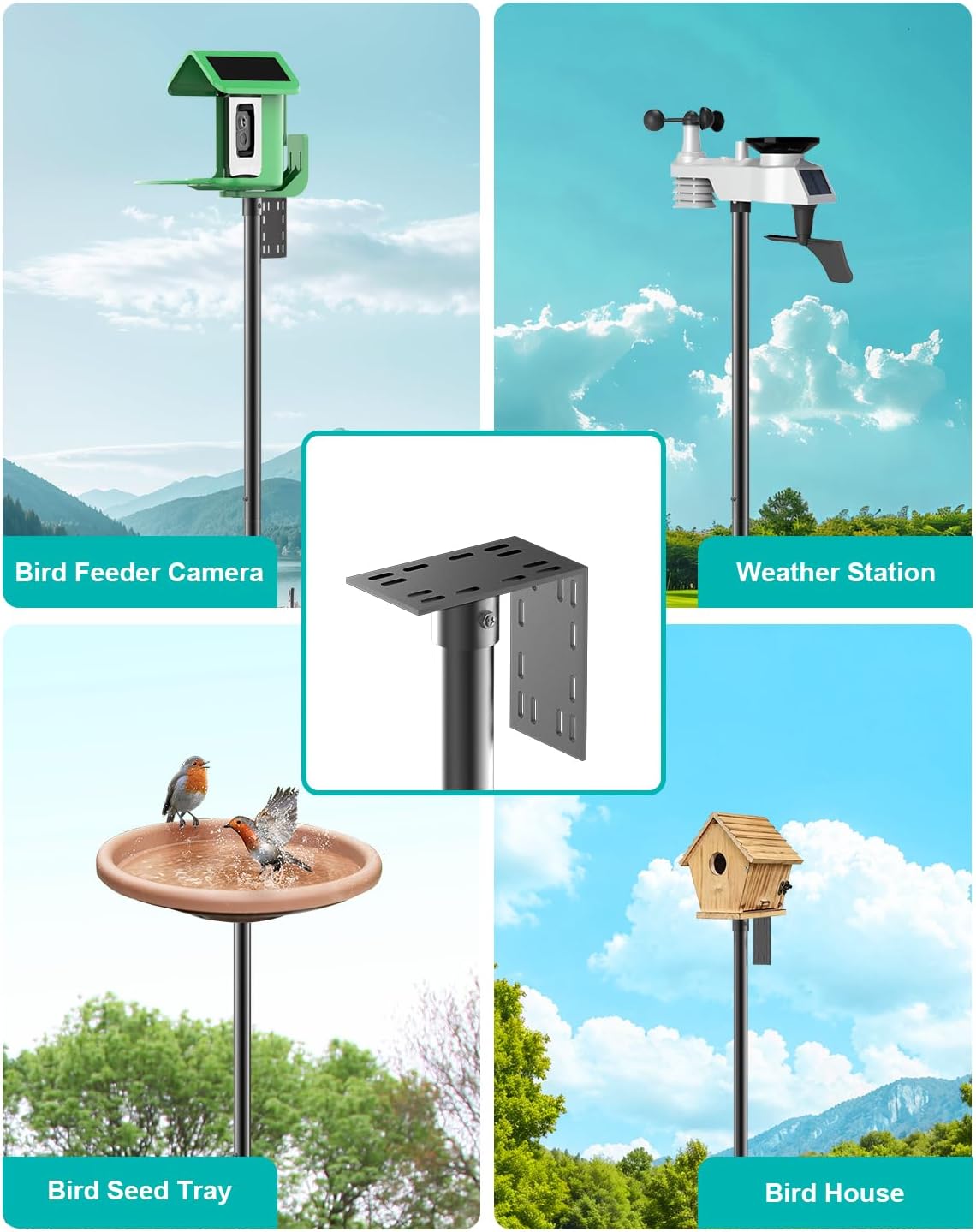 Bird Feeder Pole – 75 Inch Height Bird House Pole with 1-Inch Dia Heavy Duty for Birdfeeders, Feeding Stand with Mount Kit for Outdoor, Slip-Fit Connection