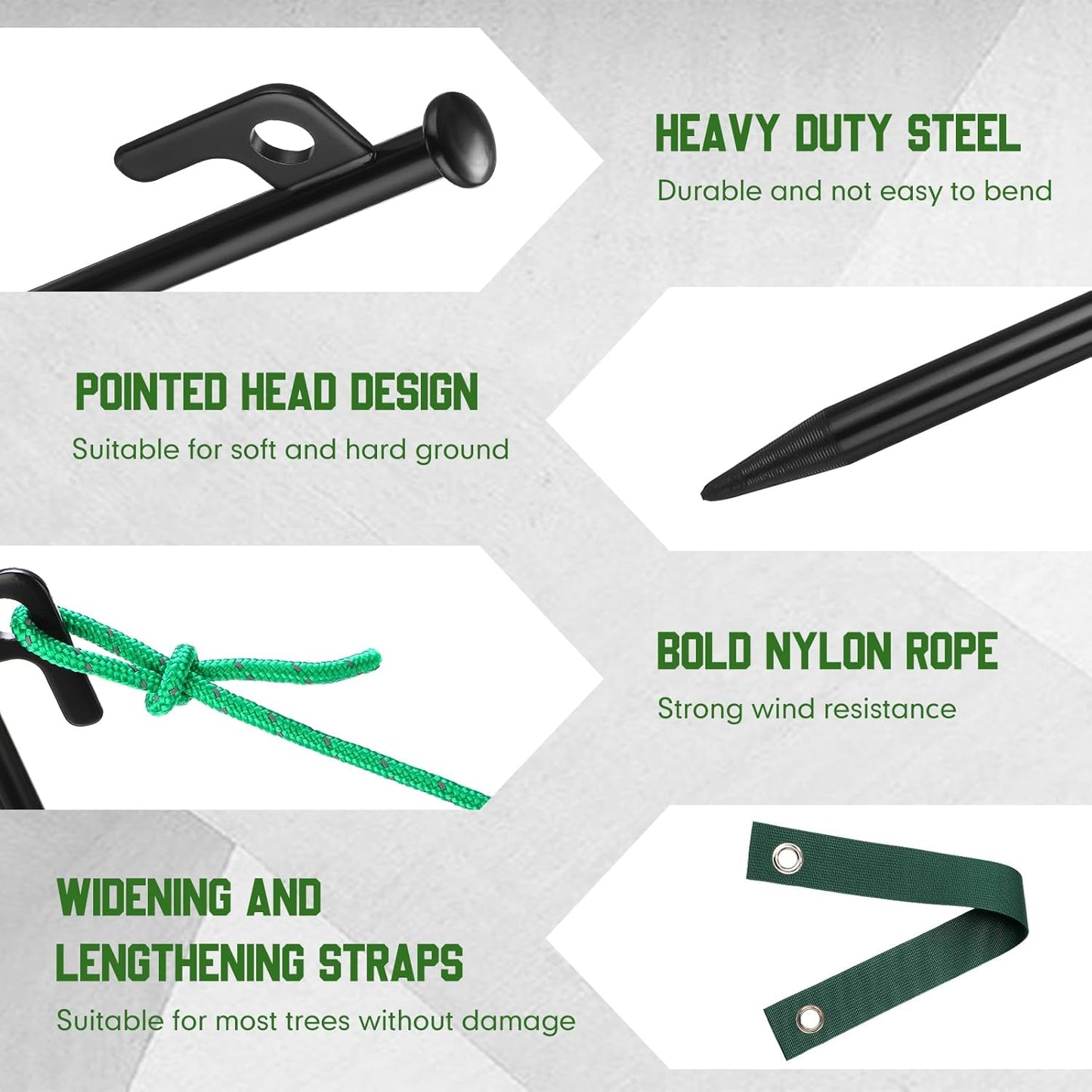 Suzile 48 Pcs Tree Stake Kit, Heavy Duty Tree Staking and Supports for Leaning Trees Include 11. 8'' Steel Stakes 15. 8'' Support Straps 13. 12 ft Rope for Anchoring Hurricane Protection (Green)