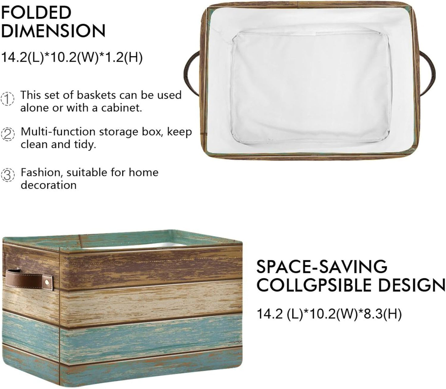 Wood Print Rectangular Storage Basket Retro Vintage Organizer Bin Shelf Baskets For Clothes Gifts For Home Office Dorm