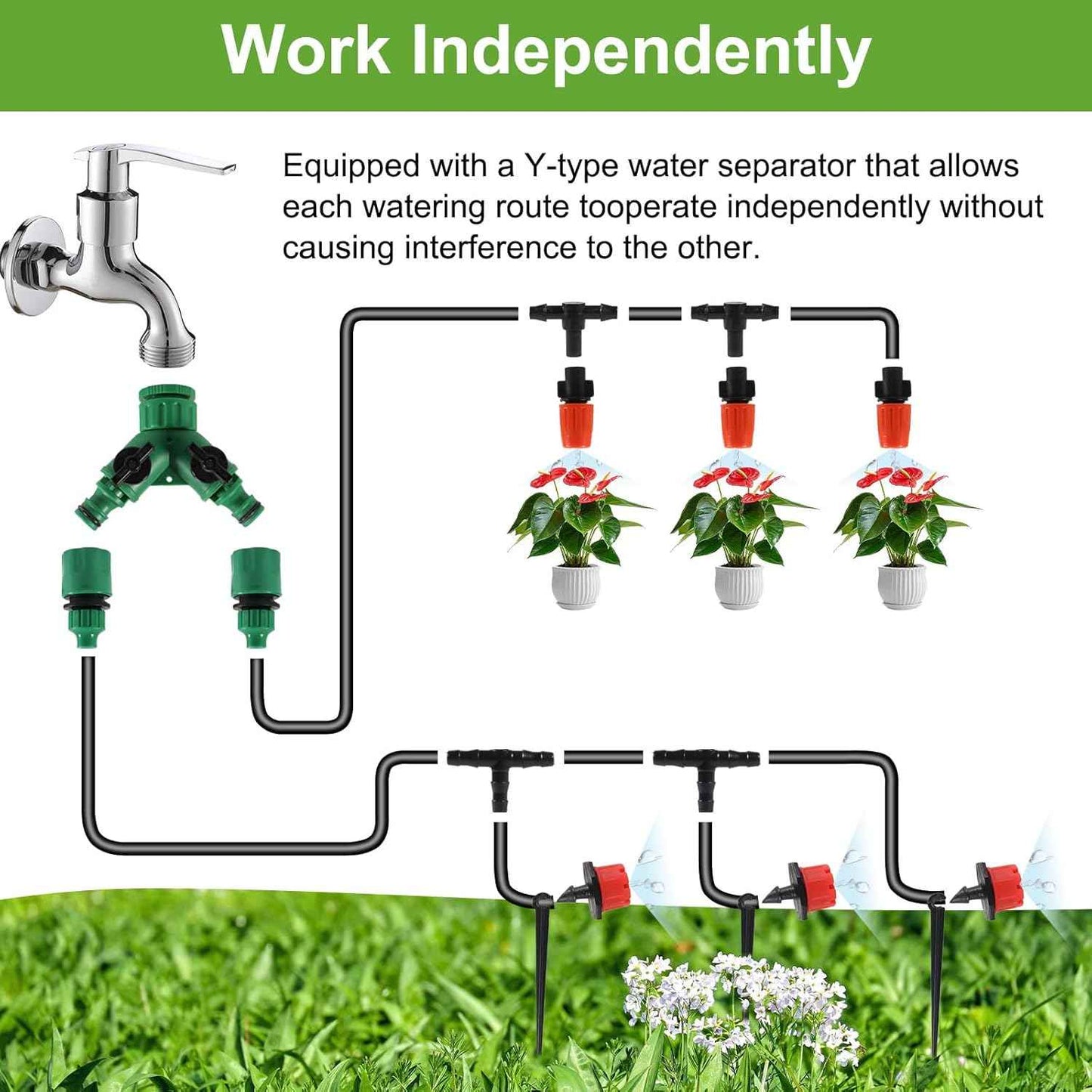 98FT Drip Irrigation System, Micro Garden Drip Irrigation System with 1/4 inch Tubing & Adjustable Misting Nozzle Sprinkler, Automatic Watering System for Greenhouse, Yard, Lawn, Plant