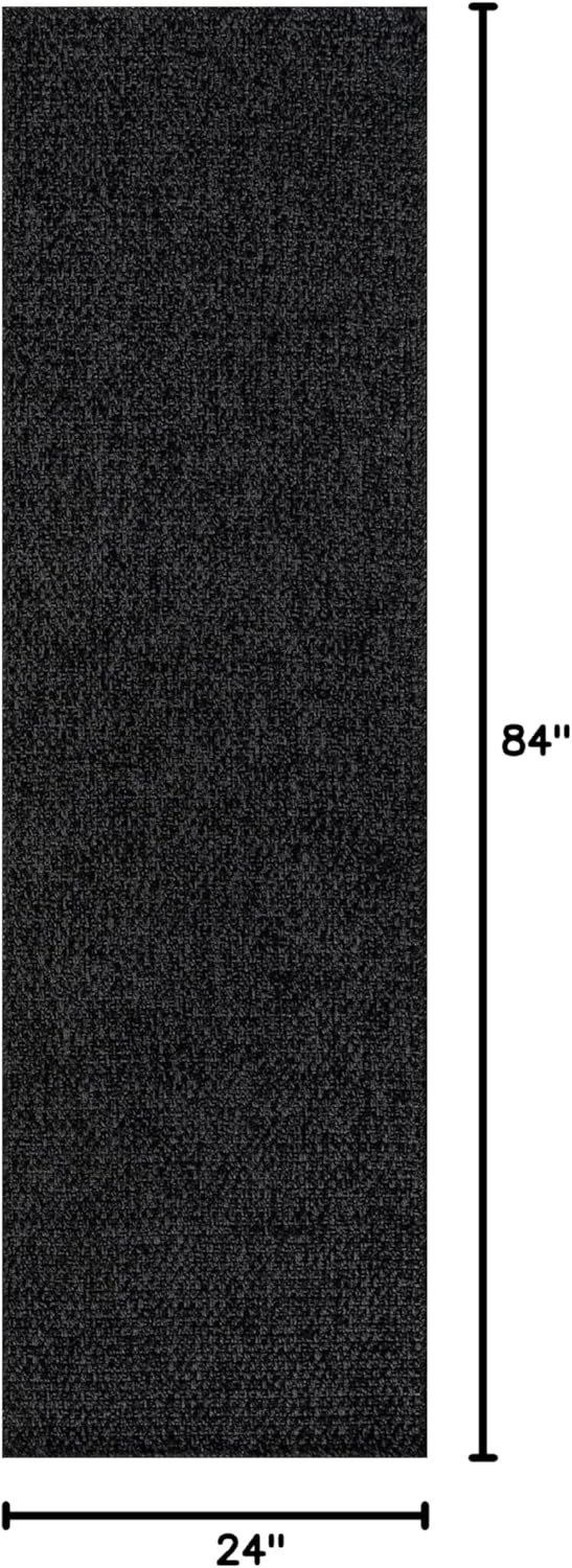 CAMILSON Indoor and Outdoor Runner Rug Dark Gray Black Solid Boho Woven Design Easy-Cleaning Non Shedding Farmhouse Living Room Bedroom Garden Patio and Kitchen Washable Outside Carpet Alfombras (2x7)