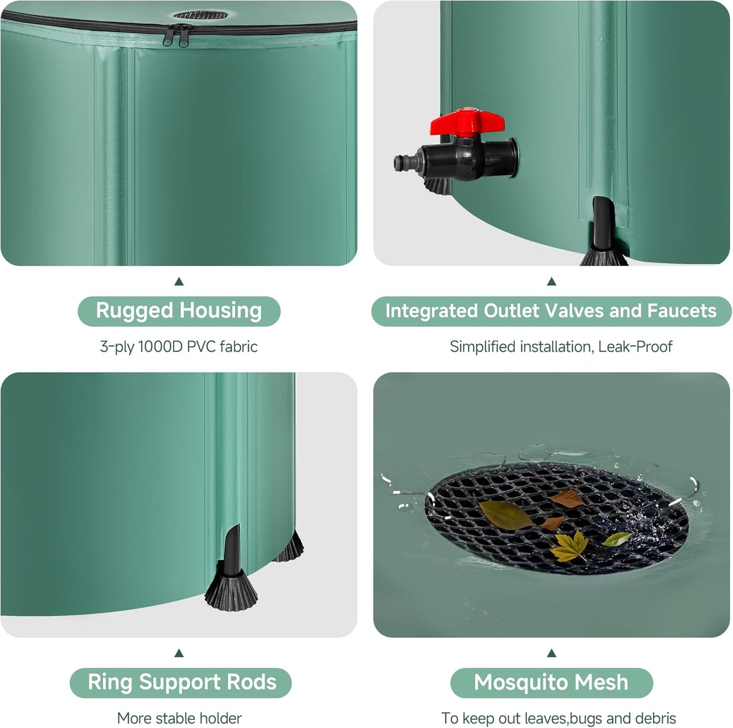 Collapsible Rain Barrel Water Storage Containers-100 Gallon Portable Rainwater Collect System Water Tank to Collect Rainwater from Gutter Downspout Water Catcher with Spigots,Filter＆Overflow Kits
