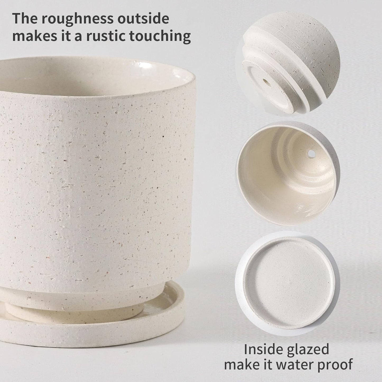 Nihow 5.7 Inch Plant Pot, Ceramic Pots for Plants with Drainage Hole and Saucer, Plant Pots Indoor for Home Garden Patio Office, Cylinder Planters for Indoor Plants, White